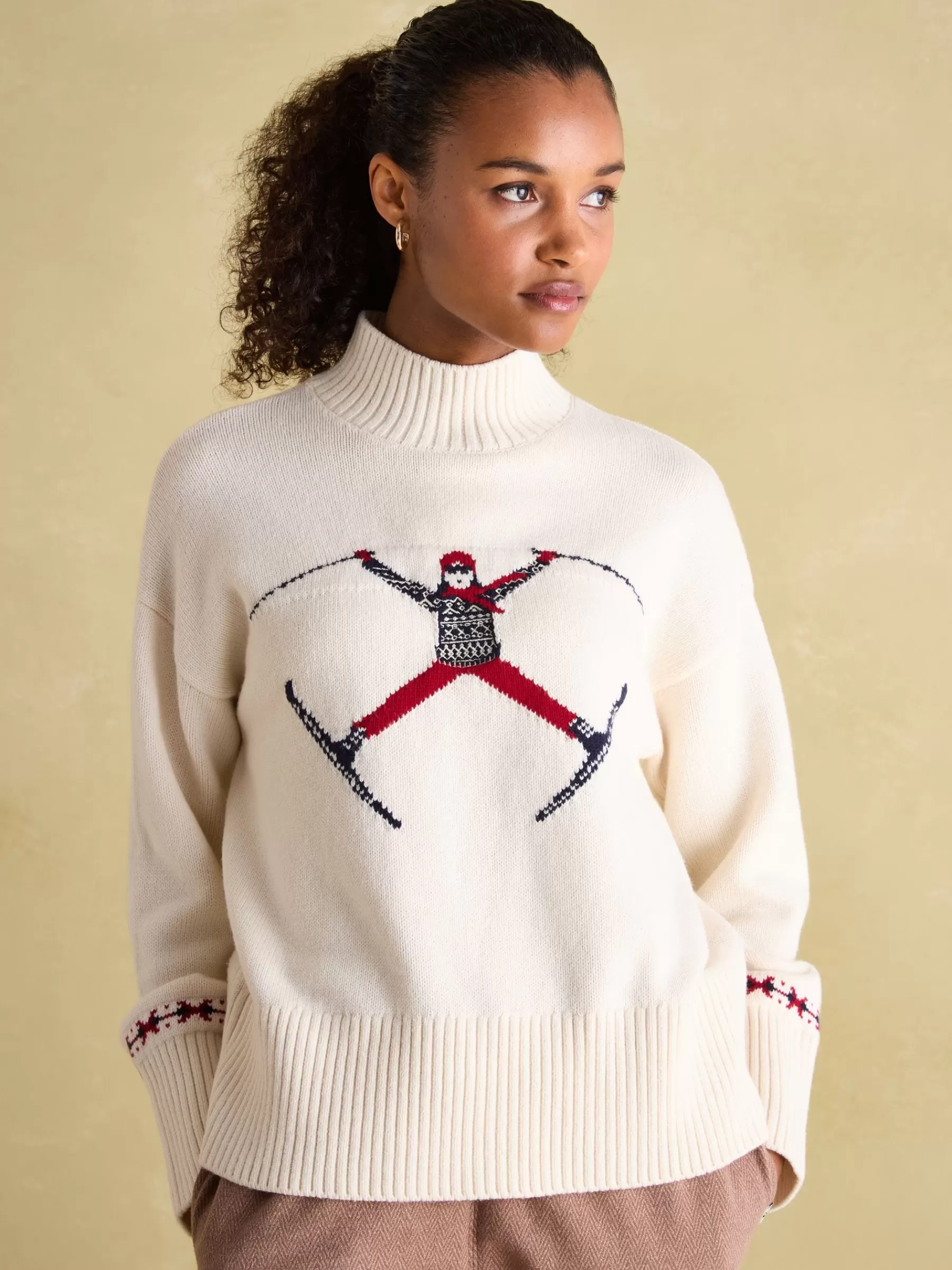 Joules Abigail High Neck Intarsia Ski Jumper Cream Store