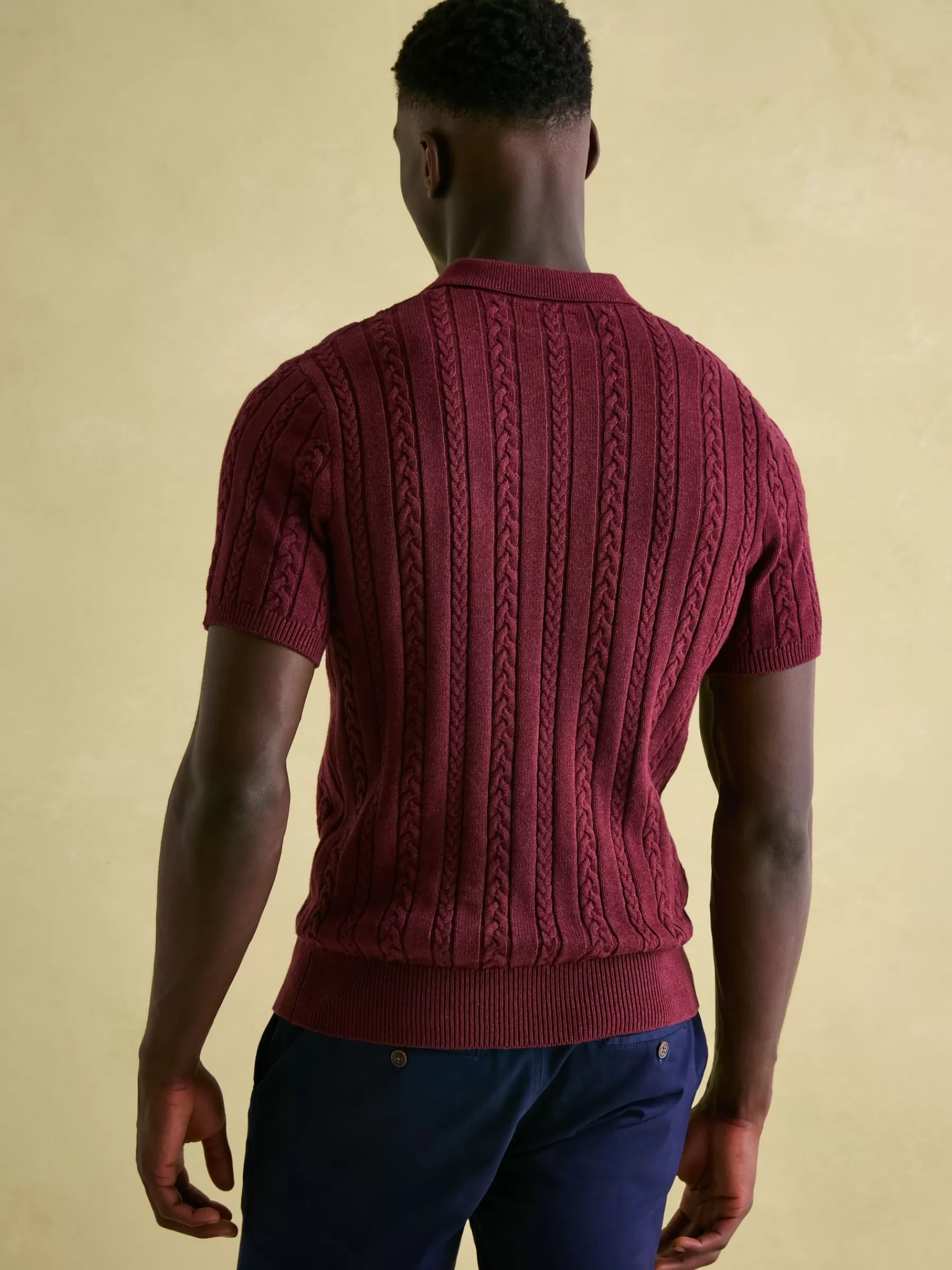 Joules Adlington Cable Knitted Polo Shirt Burgundy Online