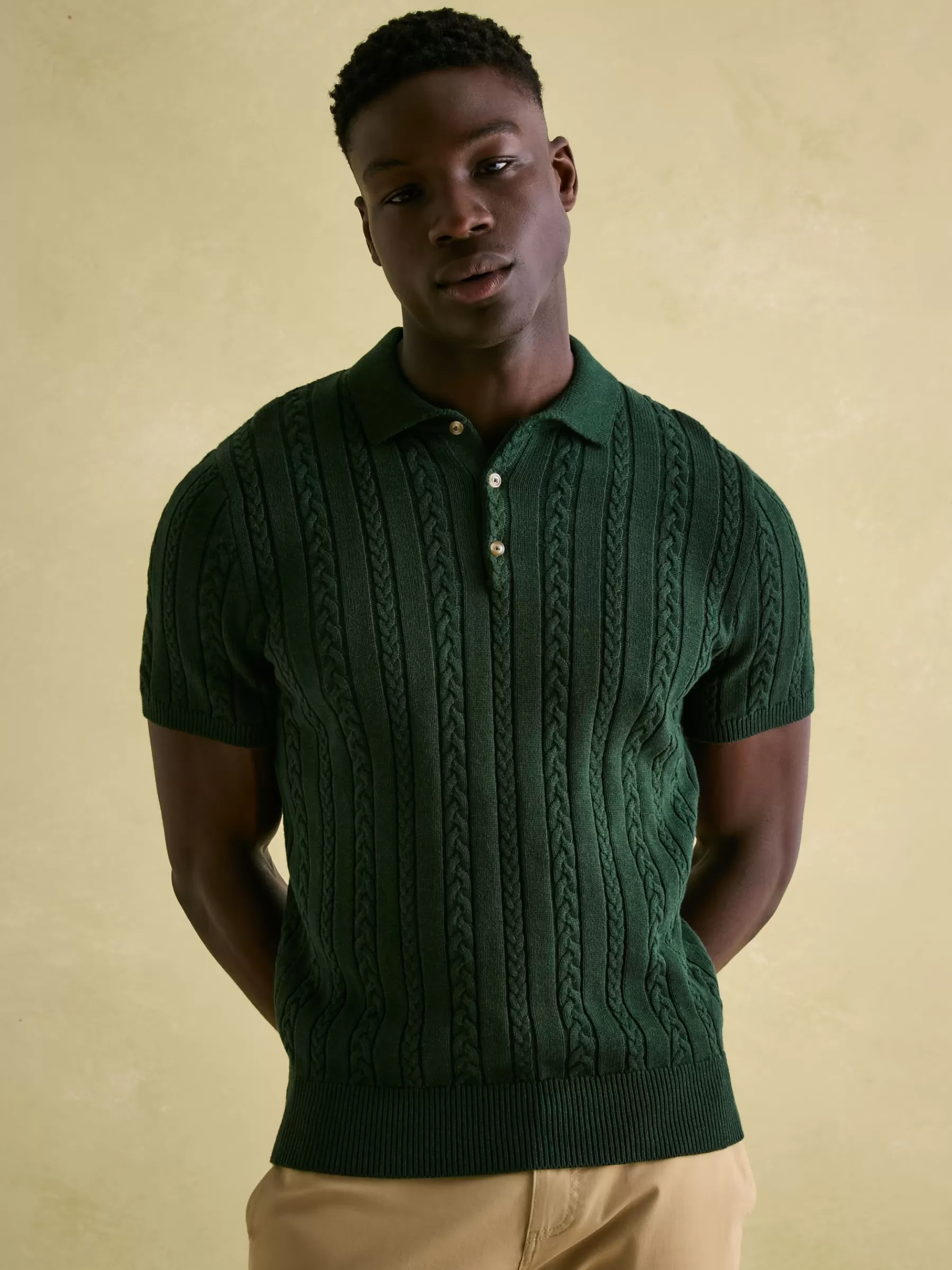 Joules Adlington Cable Knitted Polo Shirt Green New