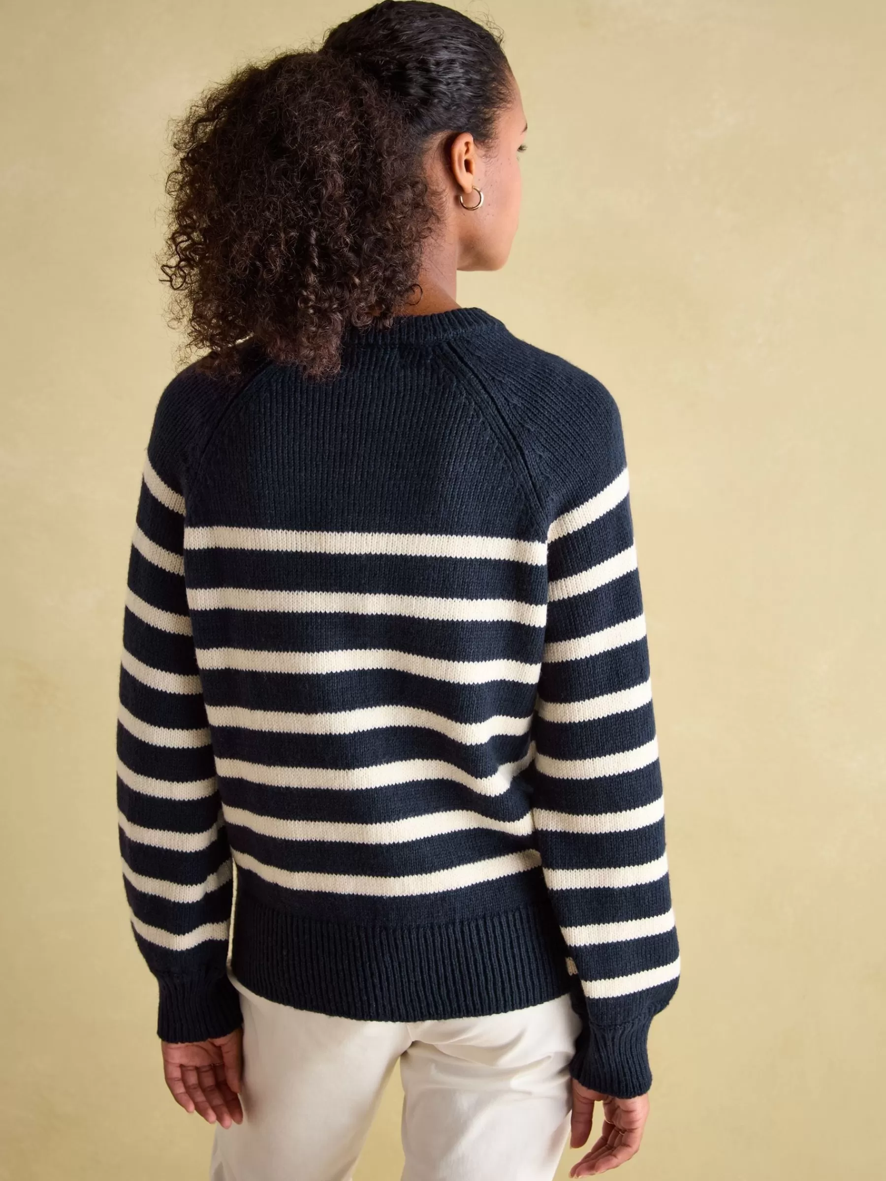 Joules Agnes Striped Button Neck Jumper Navy Outlet