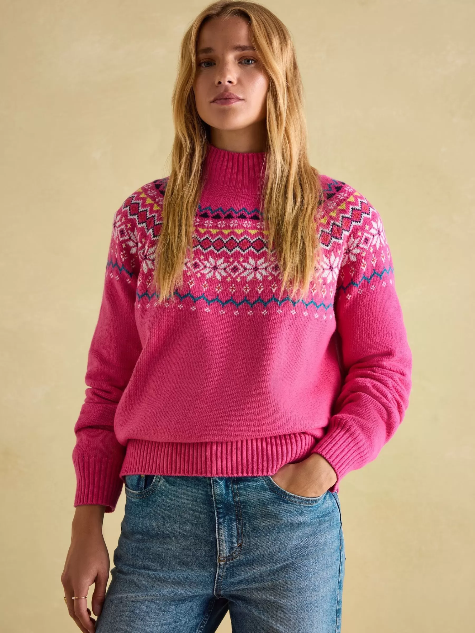 Joules Alba Fair Isle Jumper Pink New