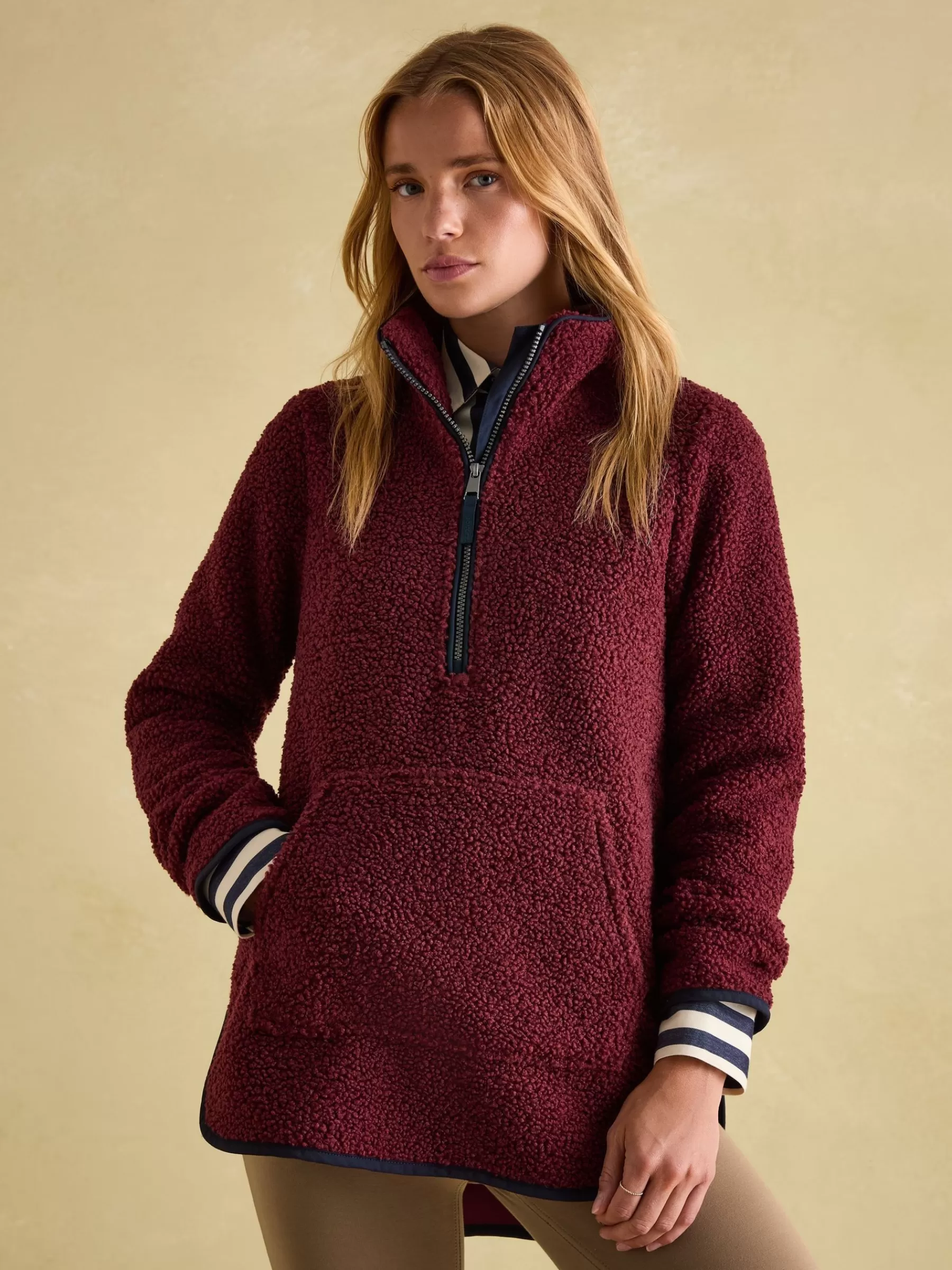 Joules Aldeburgh Quarter Zip Fleece Burgundy Cheap