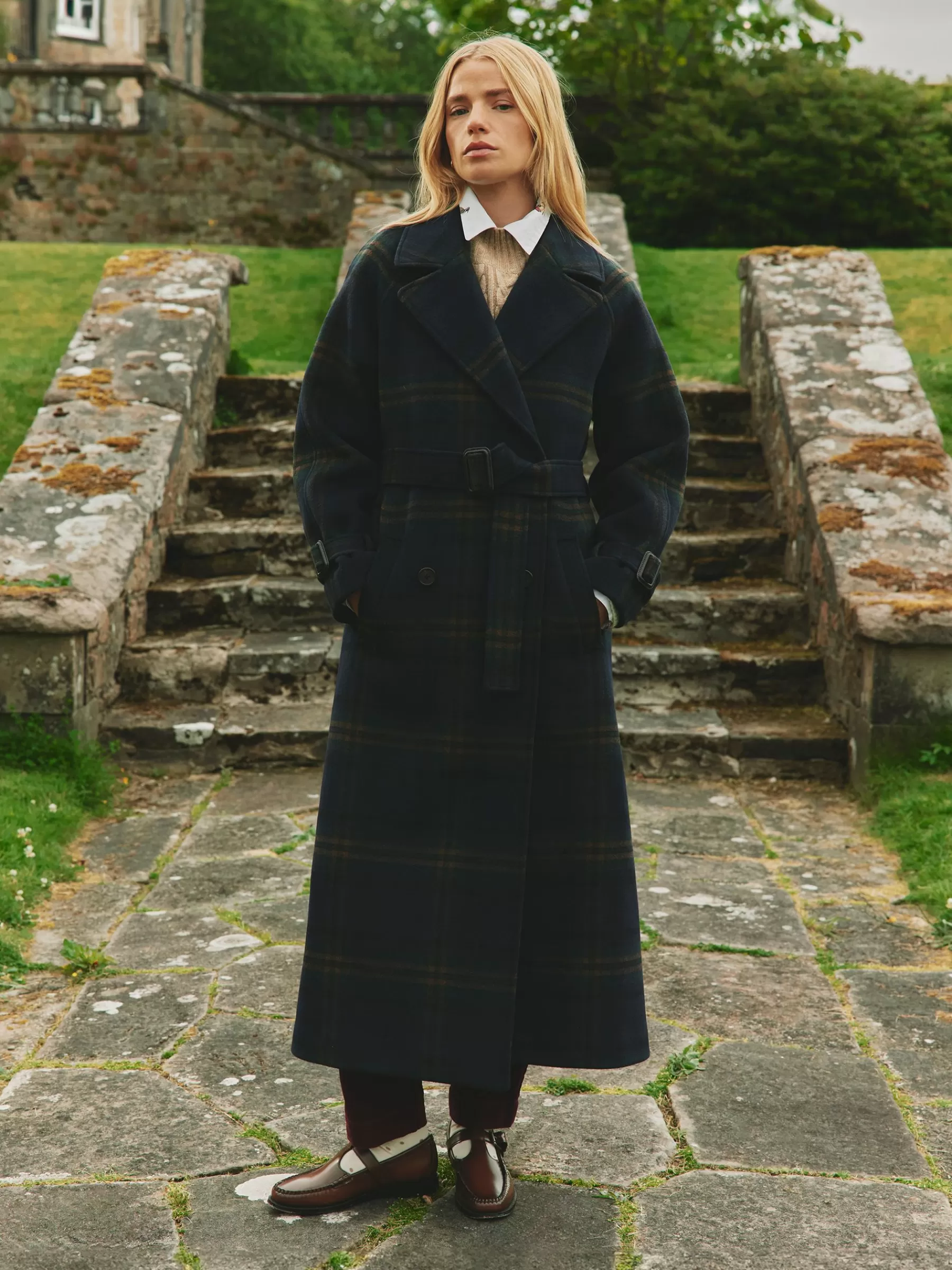 Joules Amberley Longline Wool Blend Coat with Belt Navy Fashion