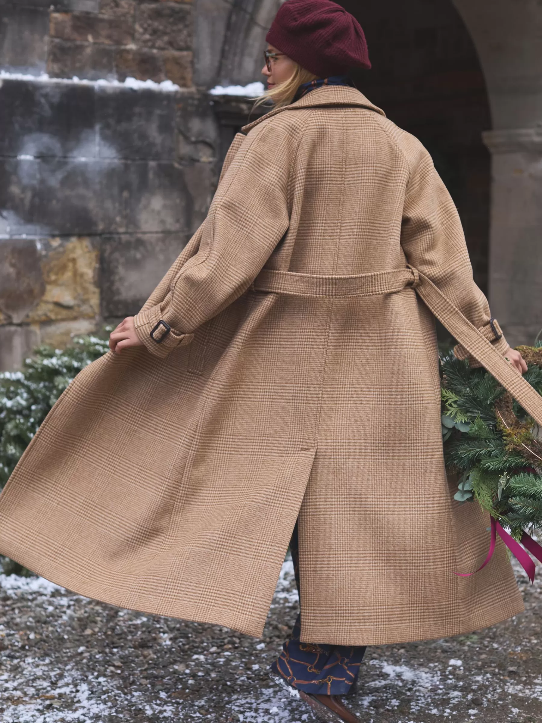 Joules Amberley Tan Brown Longline Wool Blend Coat with Belt TanBrown Outlet