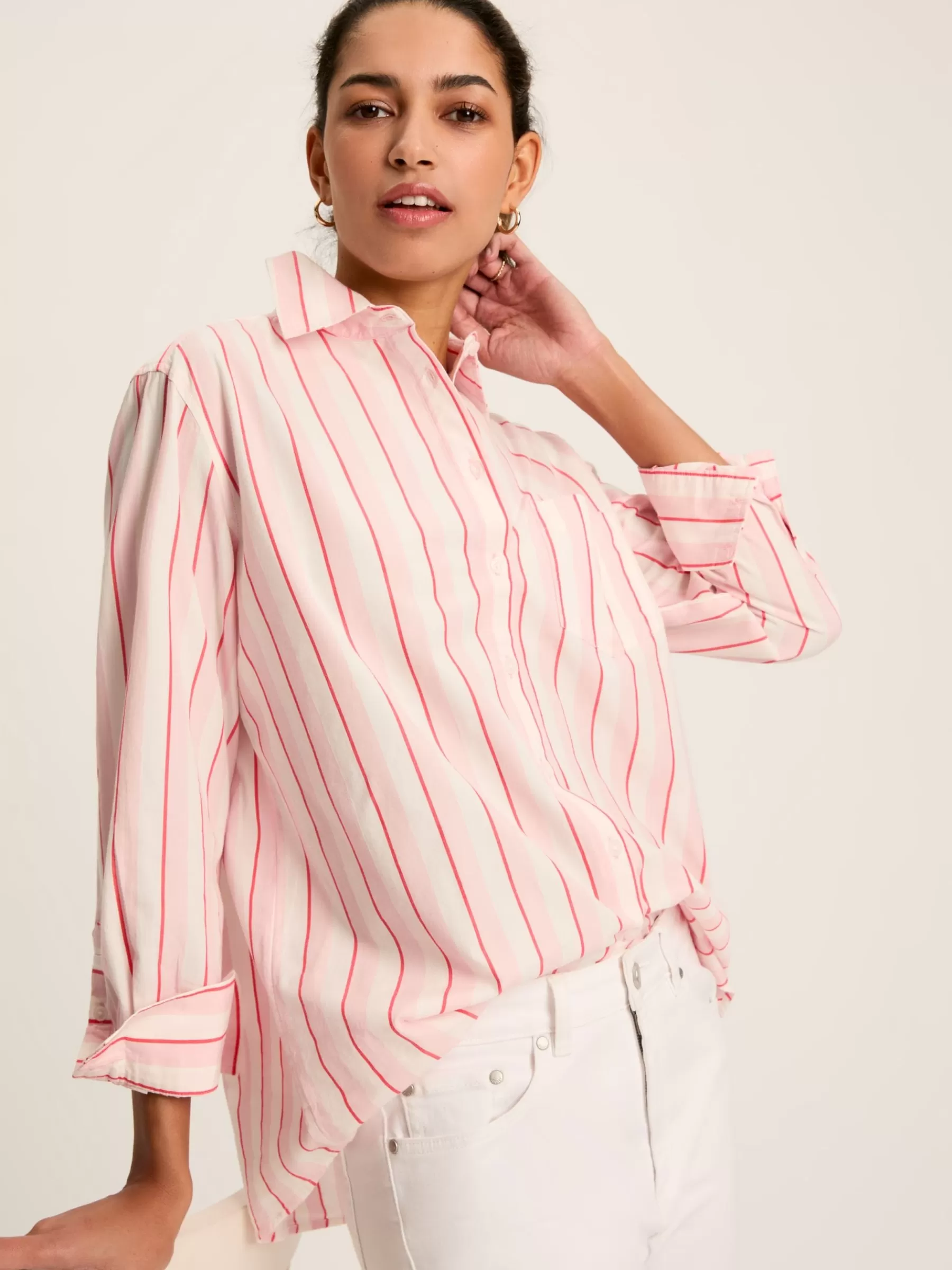 Joules Amilla Cotton Shirt Pink/White Hot