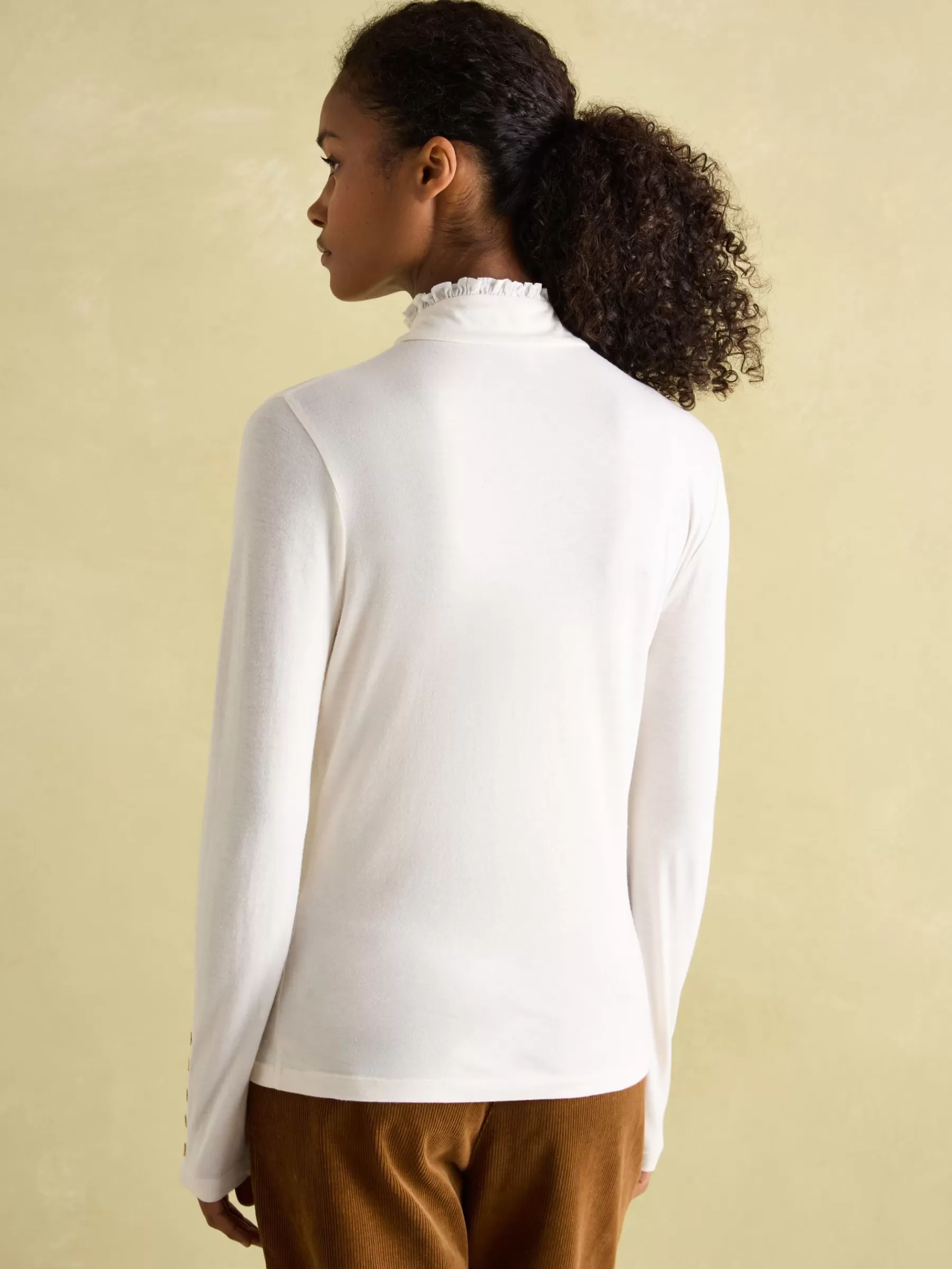 Joules Amy Long Sleeve High Neck Jersey Top Cream Flash Sale