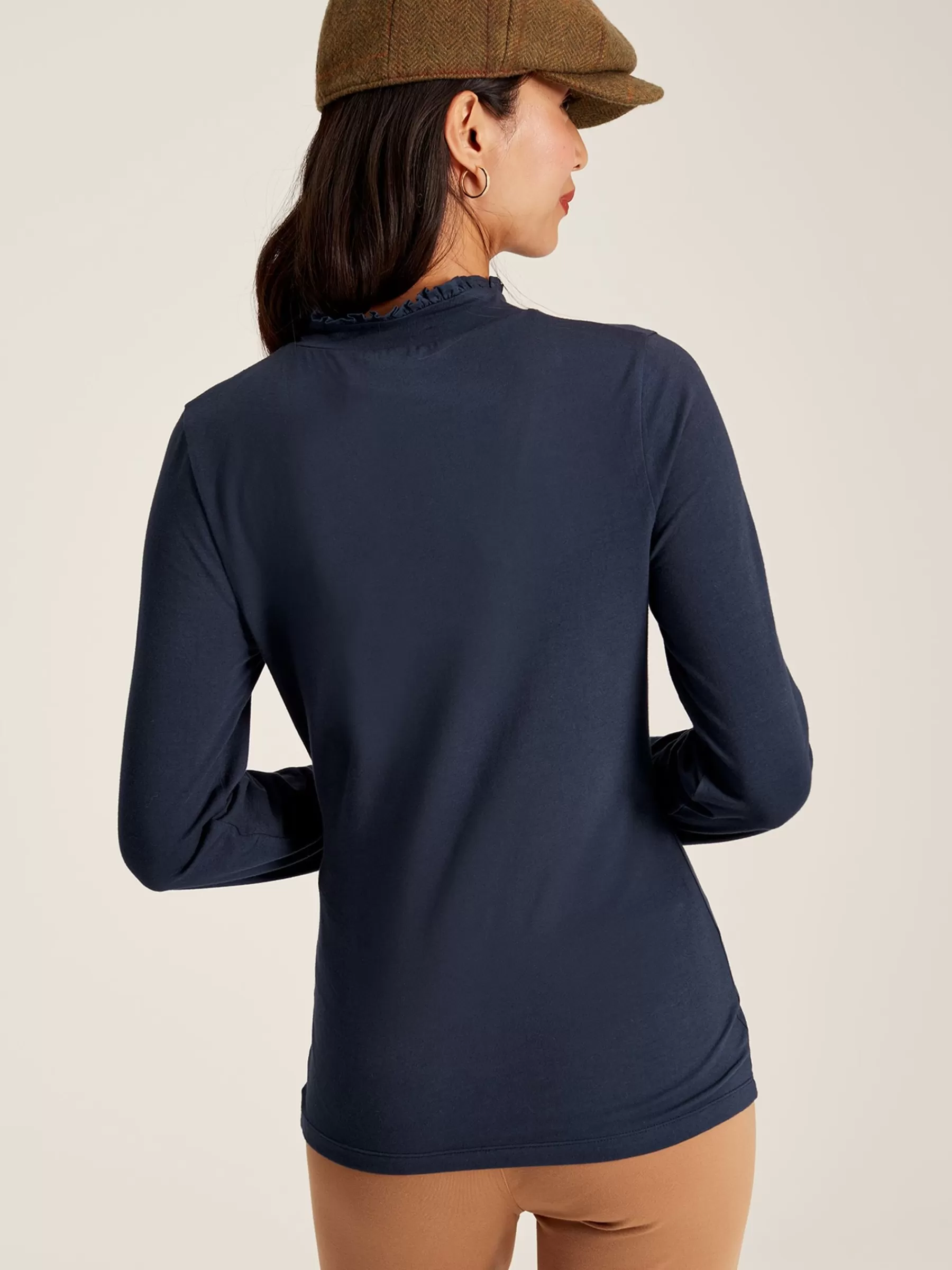 Joules Amy Navy Blue Long Sleeve High Neck Jersey Top NavyBlue Flash Sale