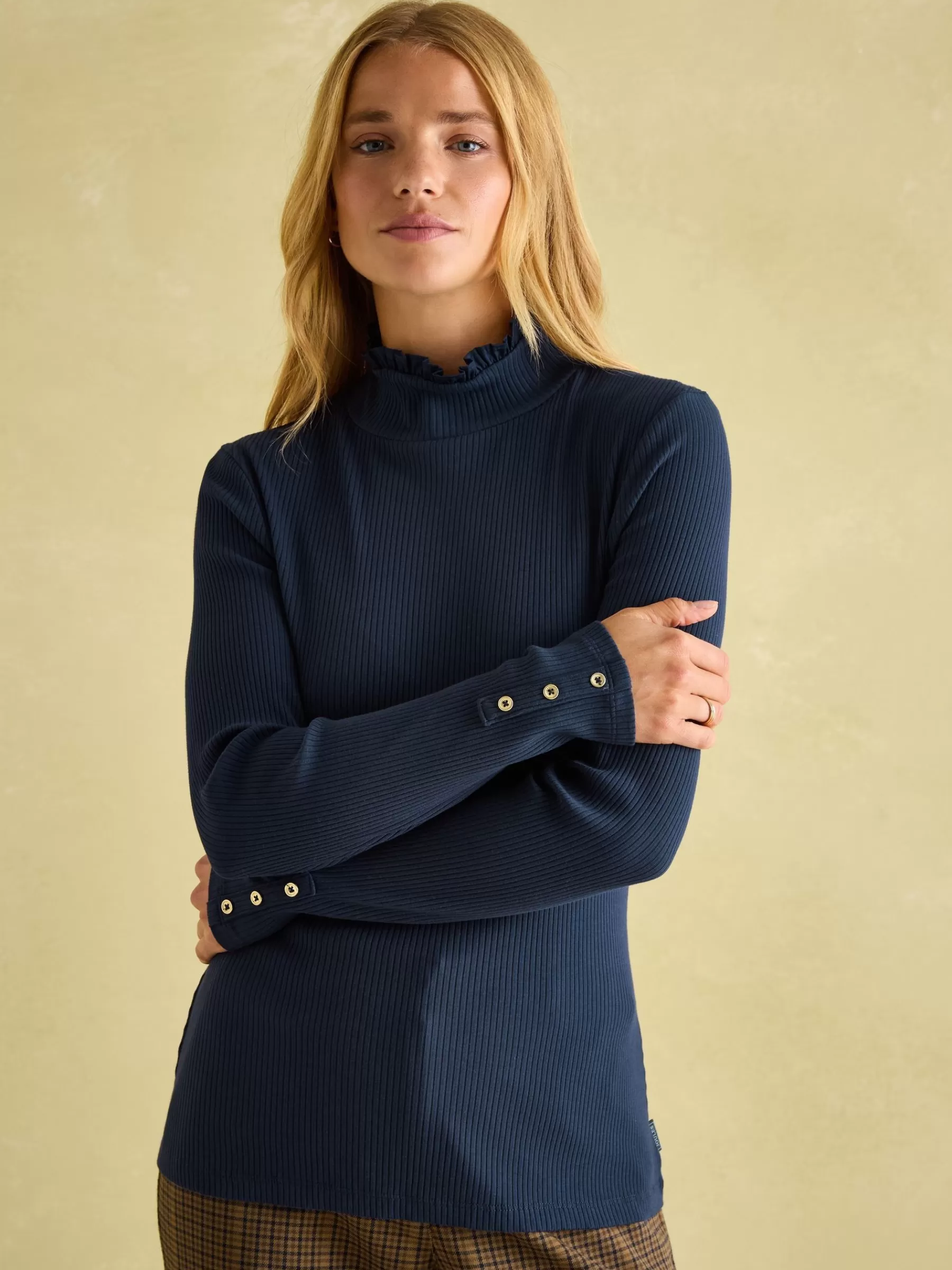 Joules Amy Ribbed Long Sleeve High Neck Jersey Top Navy Cheap