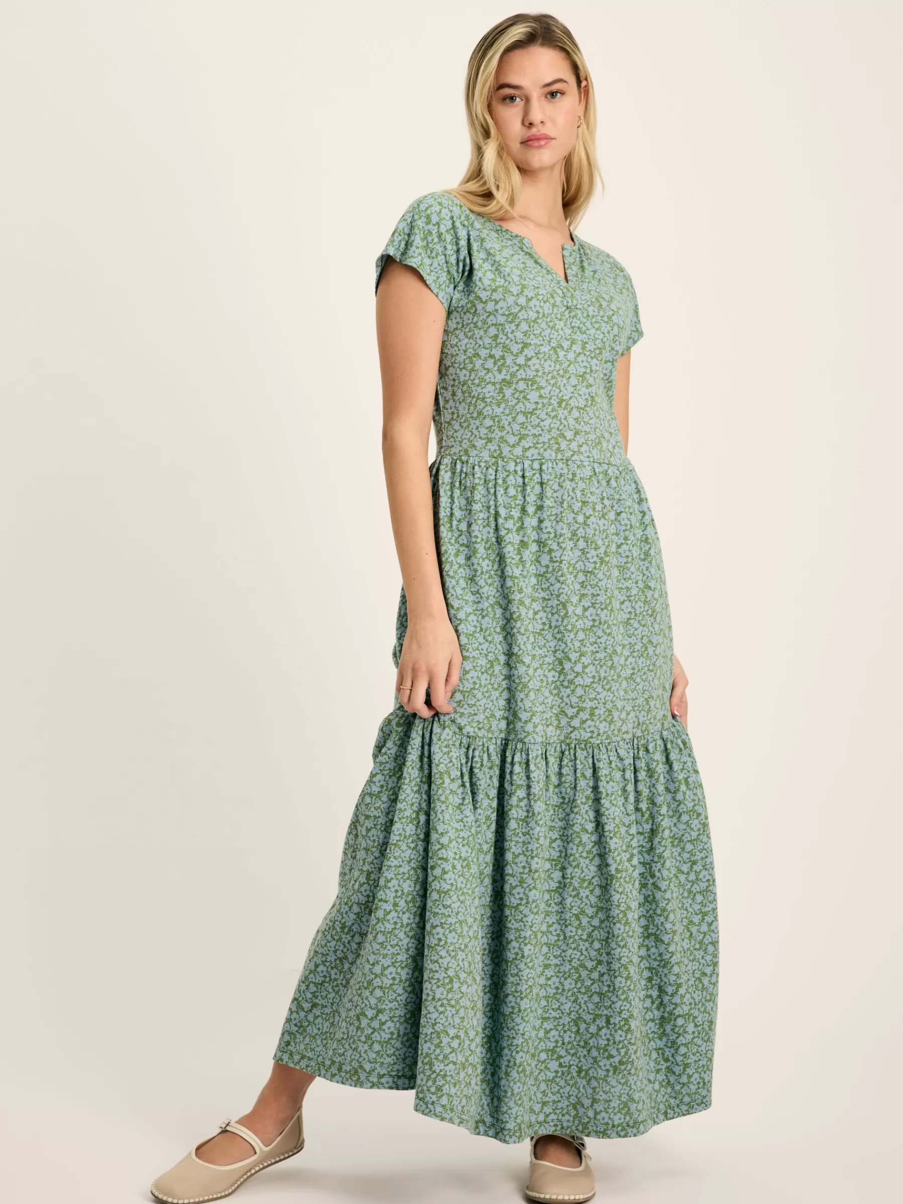 Joules Ariana Jersey Tiered Dress Green Clearance