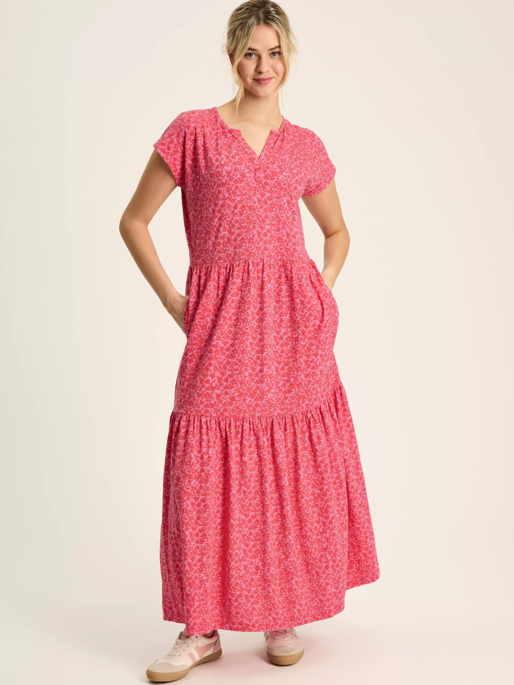 Joules Ariana Jersey Tiered Dress Pink Store