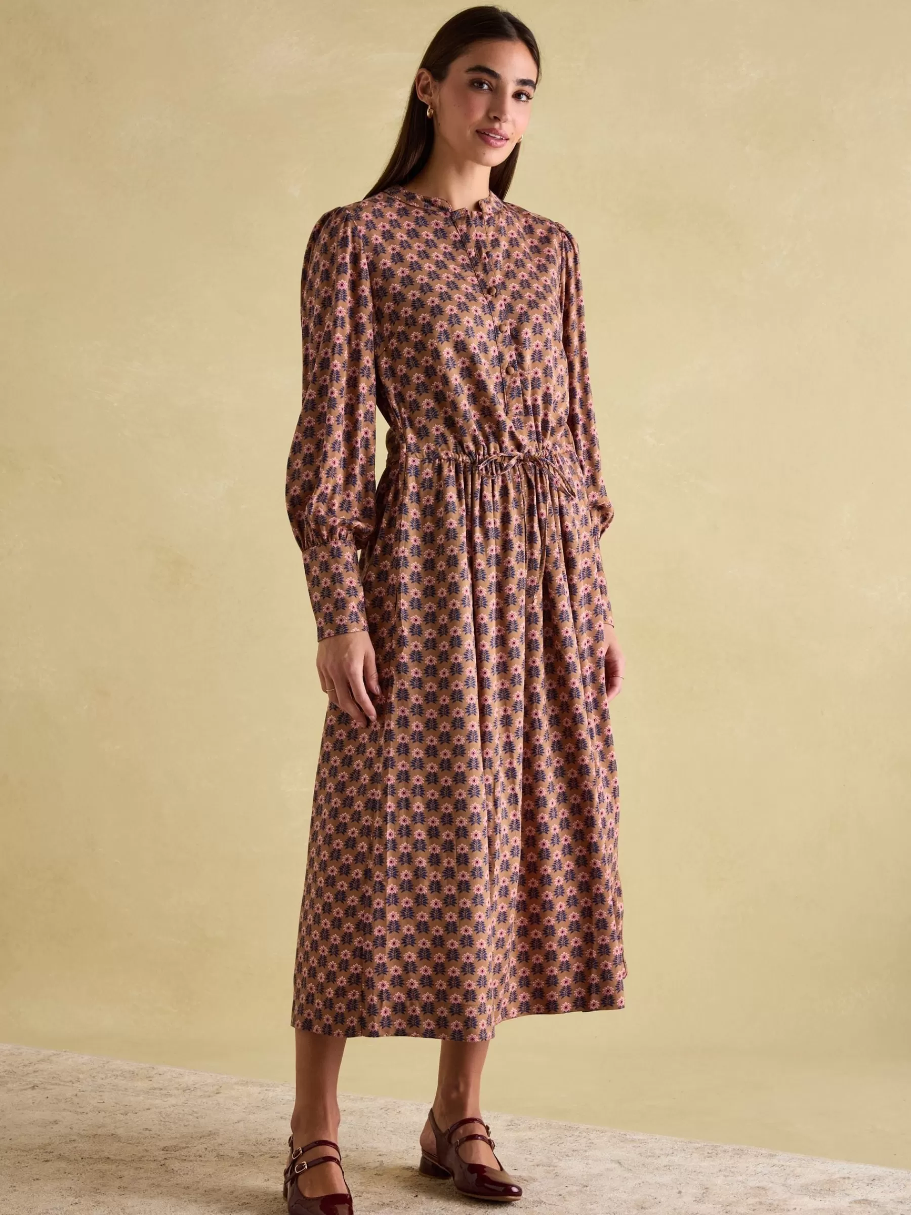 Joules Aster Tie Waist Midi Dress Brown Sale