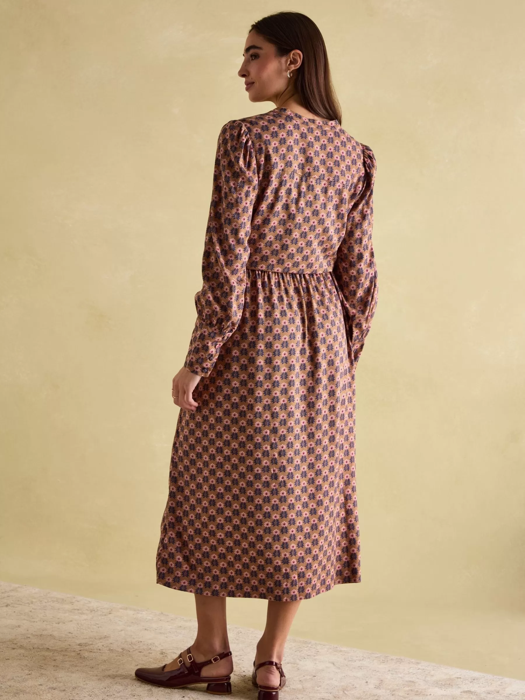 Joules Aster Tie Waist Midi Dress Brown Sale