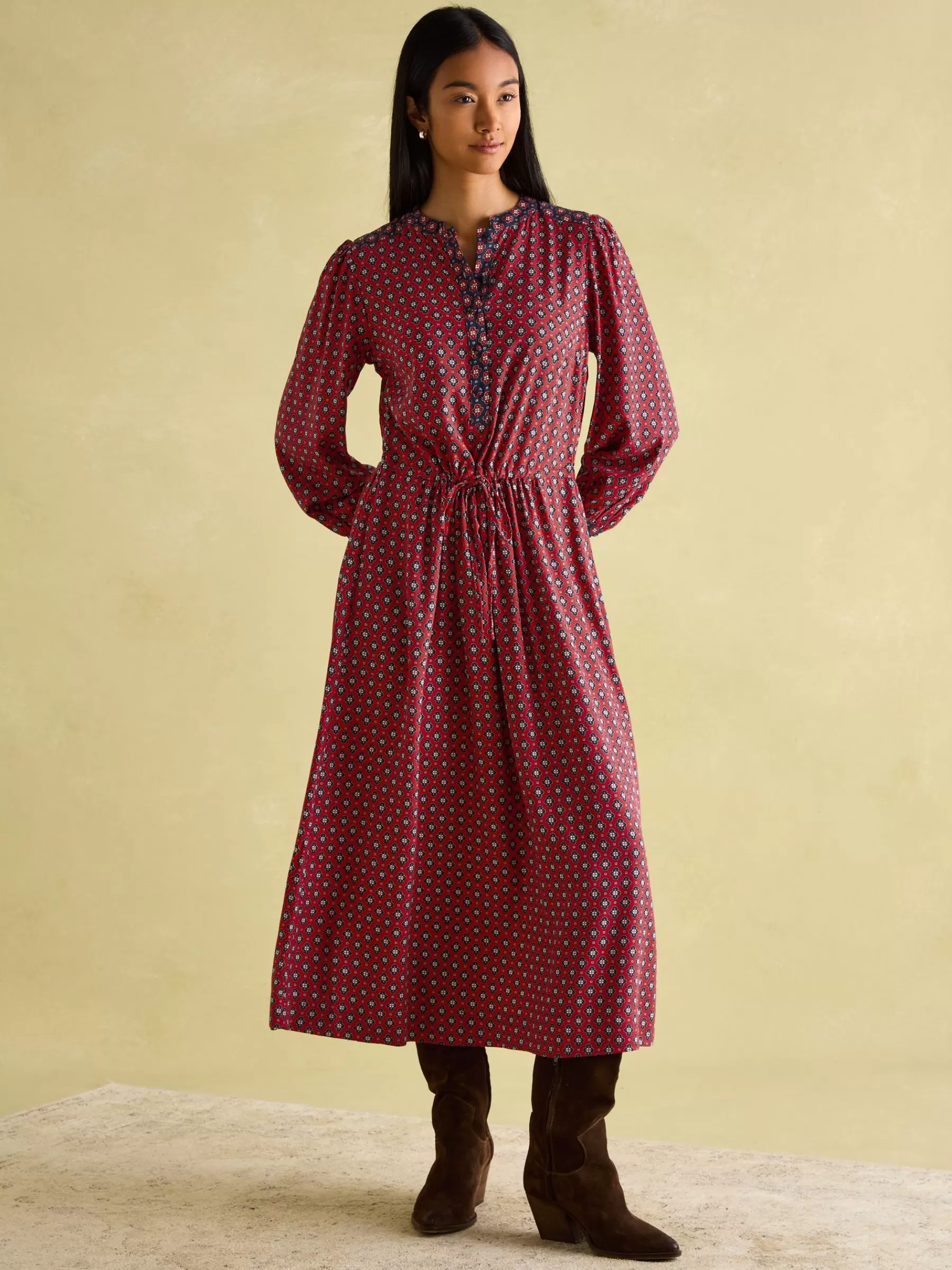 Joules Aster Red and Navy Tie Waist Midi Dress RedandNavy Outlet