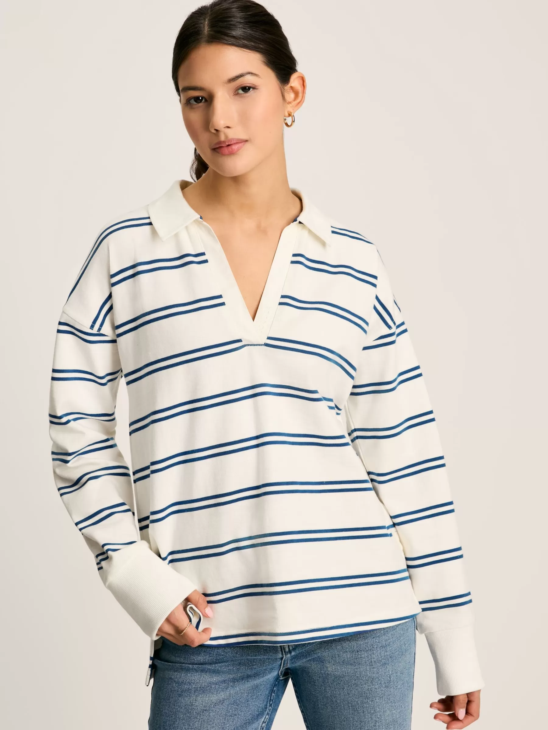 Joules Bayside Cotton Deck Shirt Cream/Navy Cheap