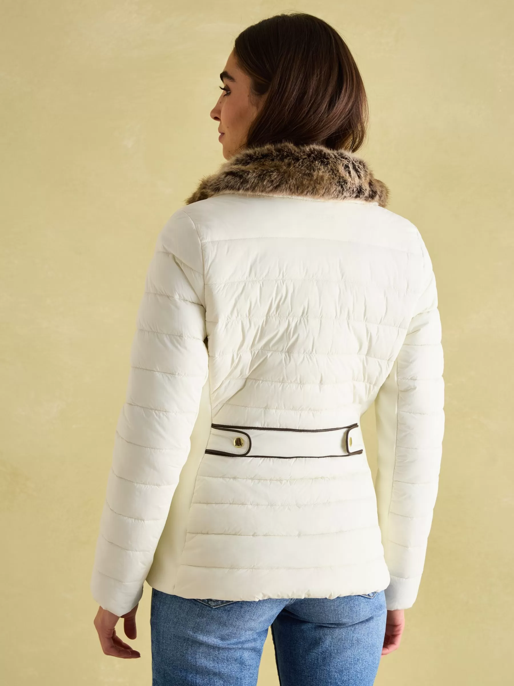 Joules Beckley Padded Showerproof Jacket with Faux Fur Trim White Best Sale