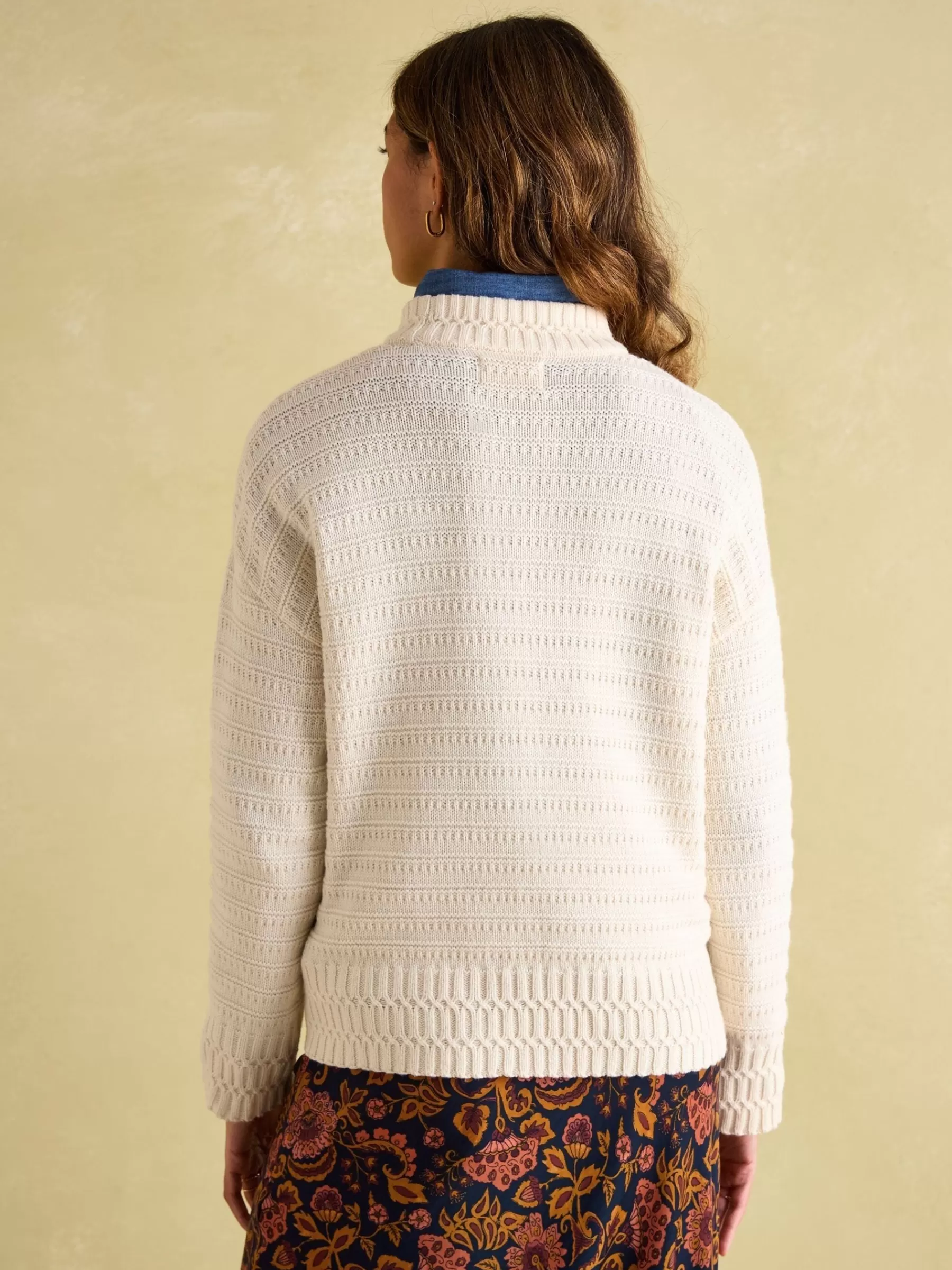 Joules Bernie Crew Neck Textured Jumper Contains Merino Wool Cream Discount