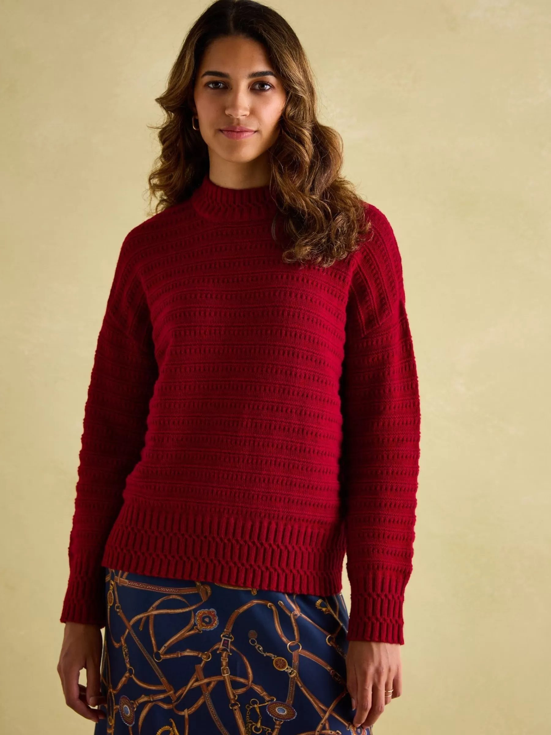 Joules Bernie Crew Neck Textu Jumper Contains Merino Wool Red Outlet