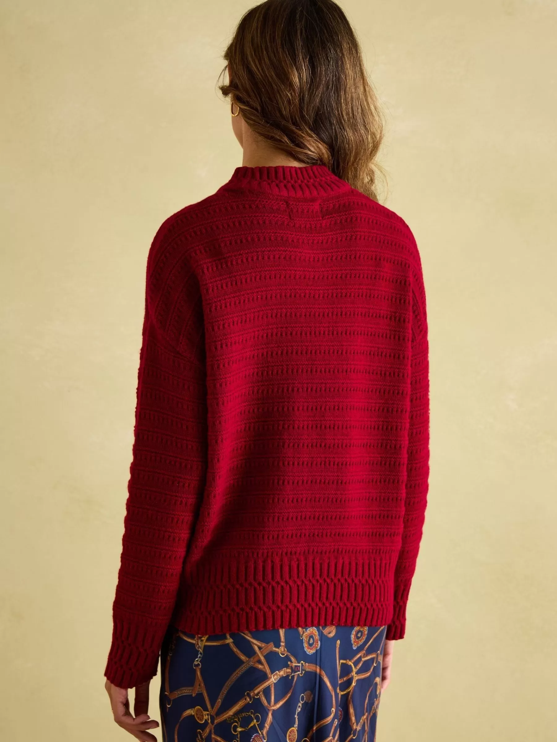 Joules Bernie Crew Neck Textu Jumper Contains Merino Wool Red Outlet