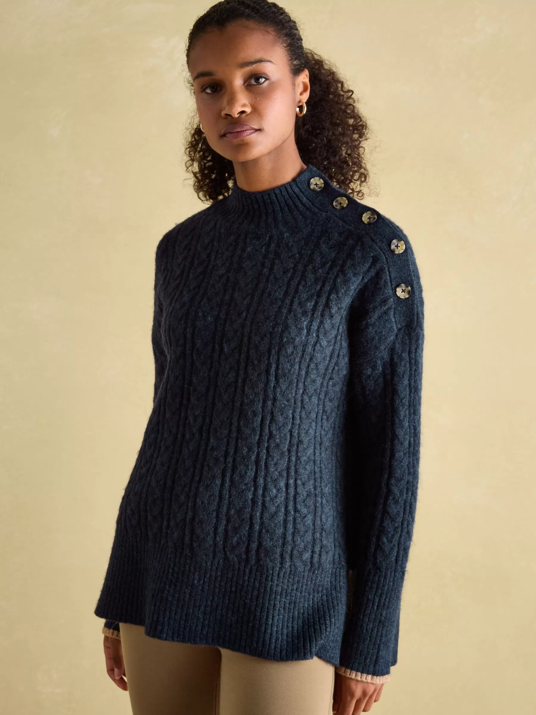 Joules Betsy Button Shoulder Cable Jumper Navy Cheap