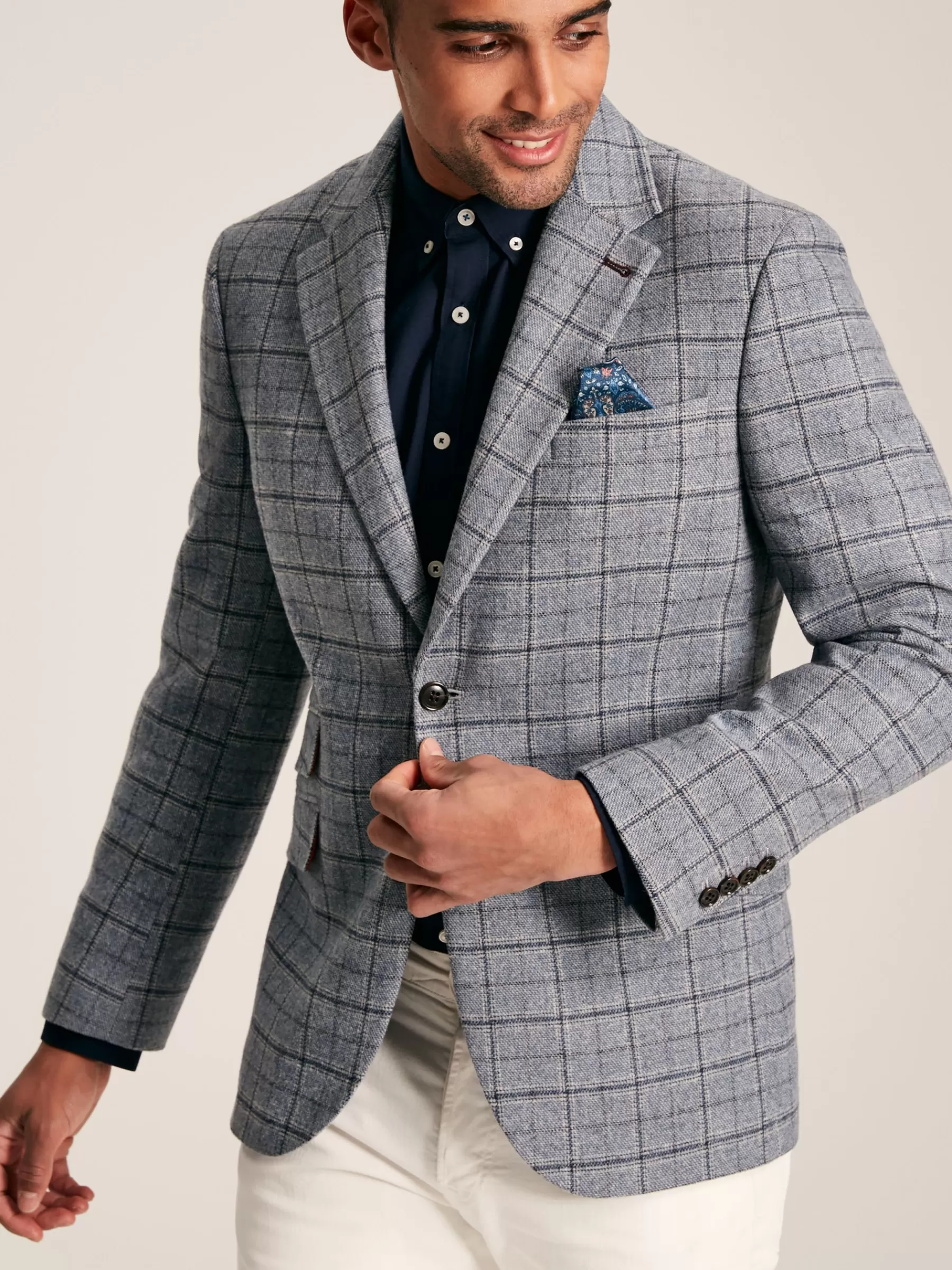 Joules Check Slim Fit Suit Blazer Blue Shop