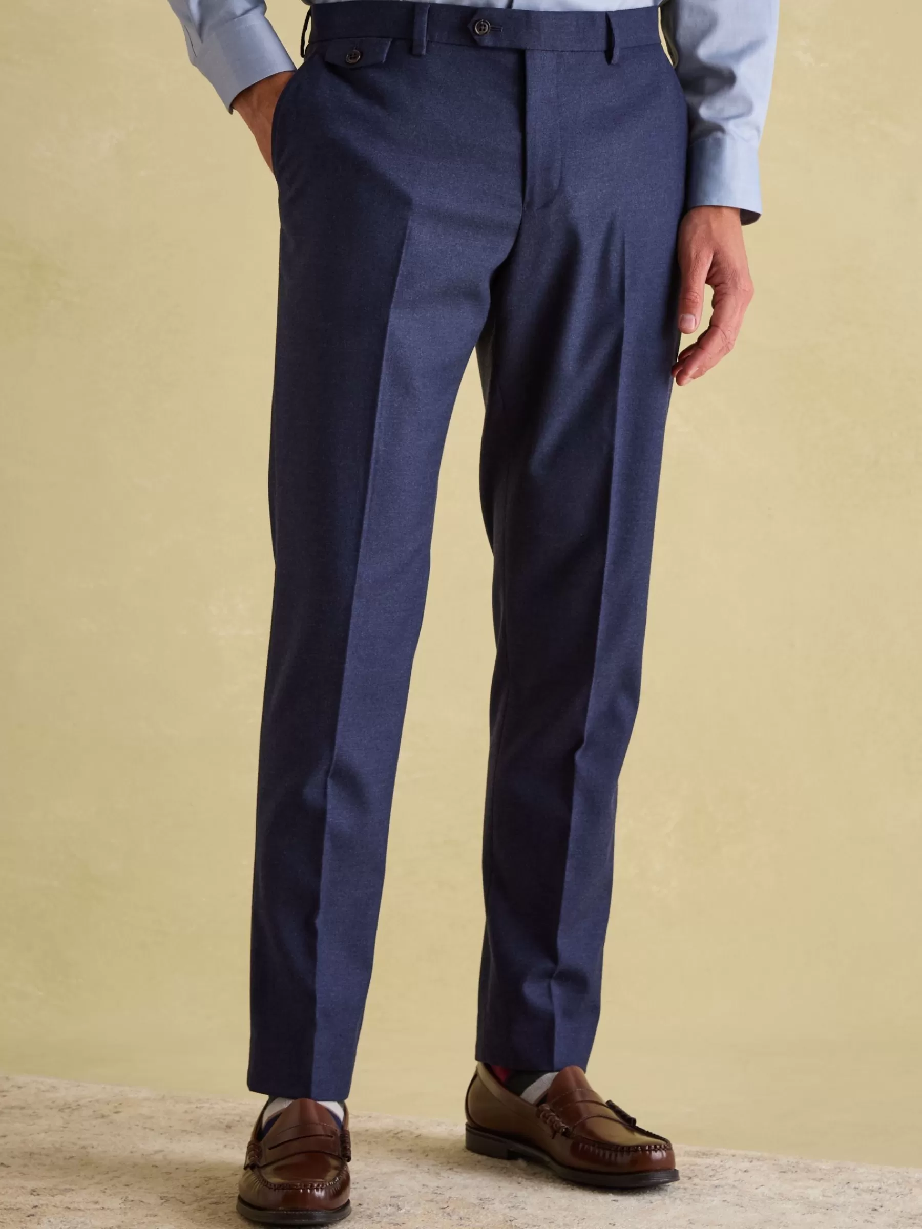 Joules Slim Fit Flannel Suit Trousers Blue Hot