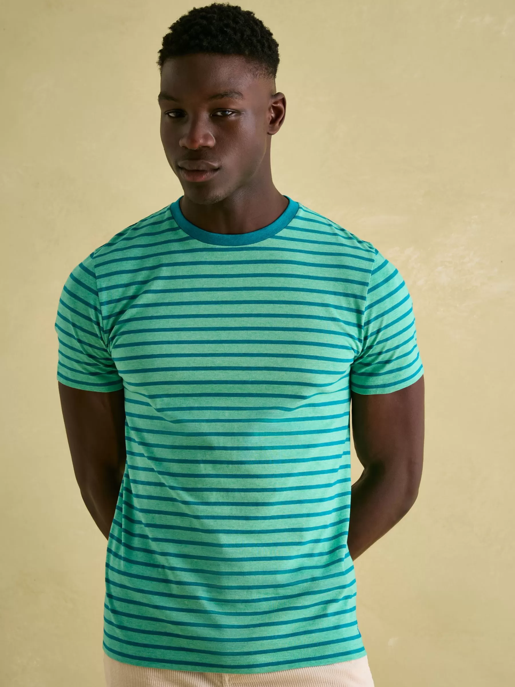 Joules Boathouse Green Stripe Jersey Crew Neck T-Shirt GreenStripe Clearance