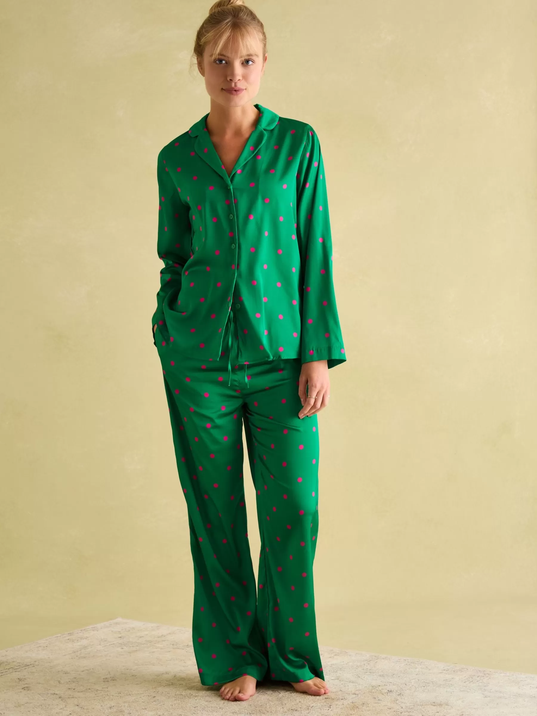 Joules Bonnie Satin Pyjama Set Green Clearance