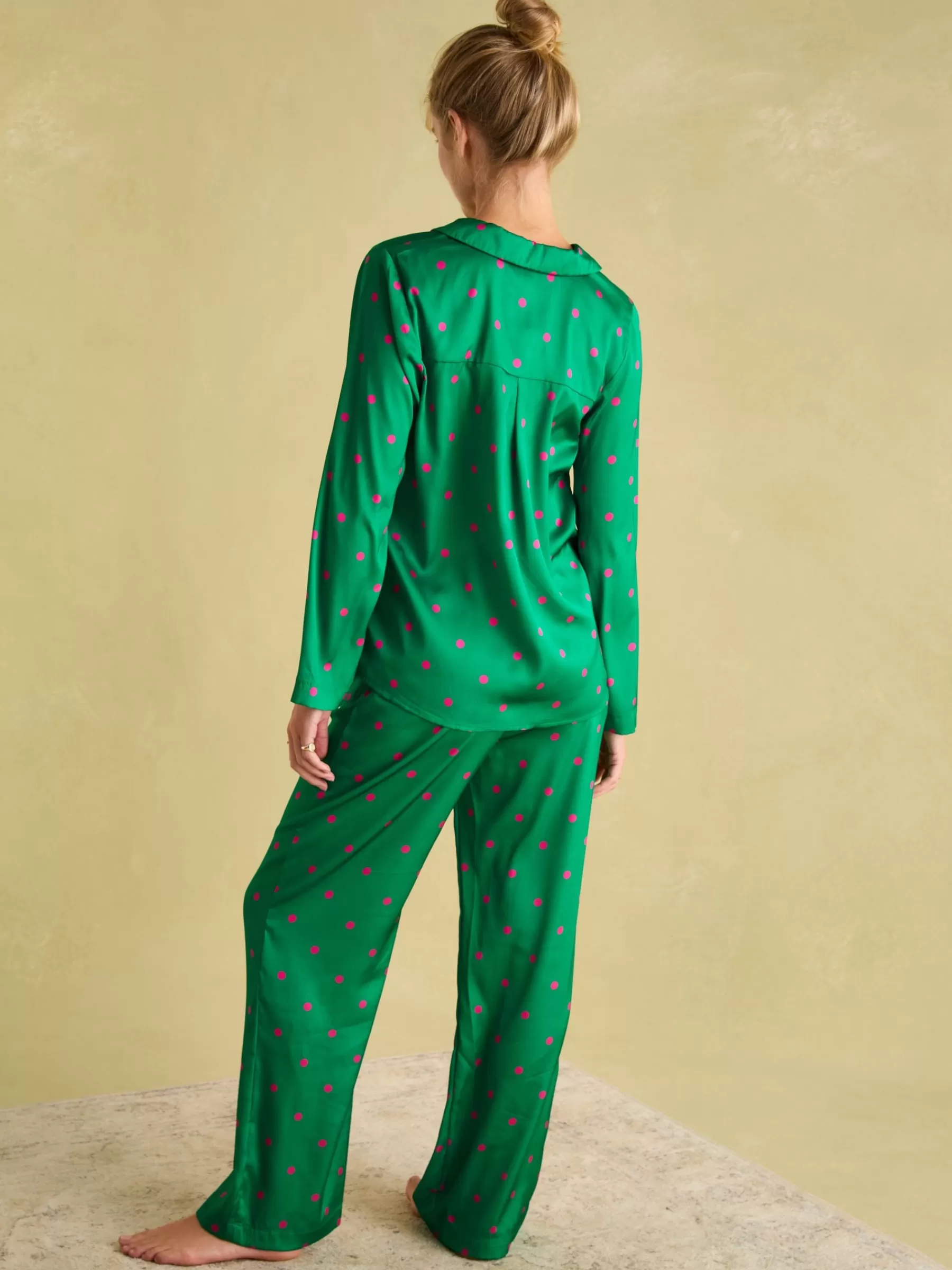 Joules Bonnie Satin Pyjama Set Green Clearance