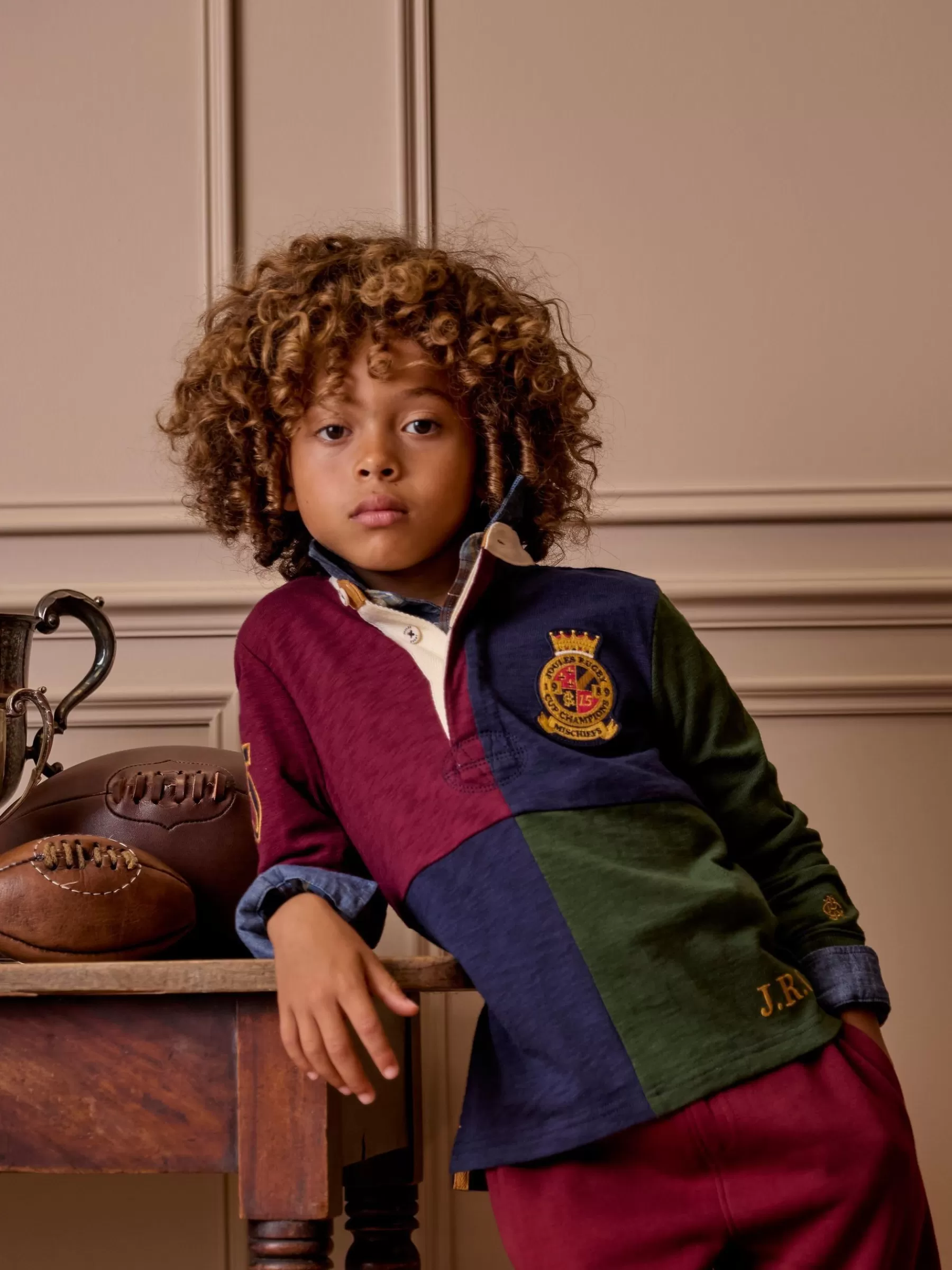 Joules Boys' Kick Off Grandad Collar Rugby Shirt Multi Store