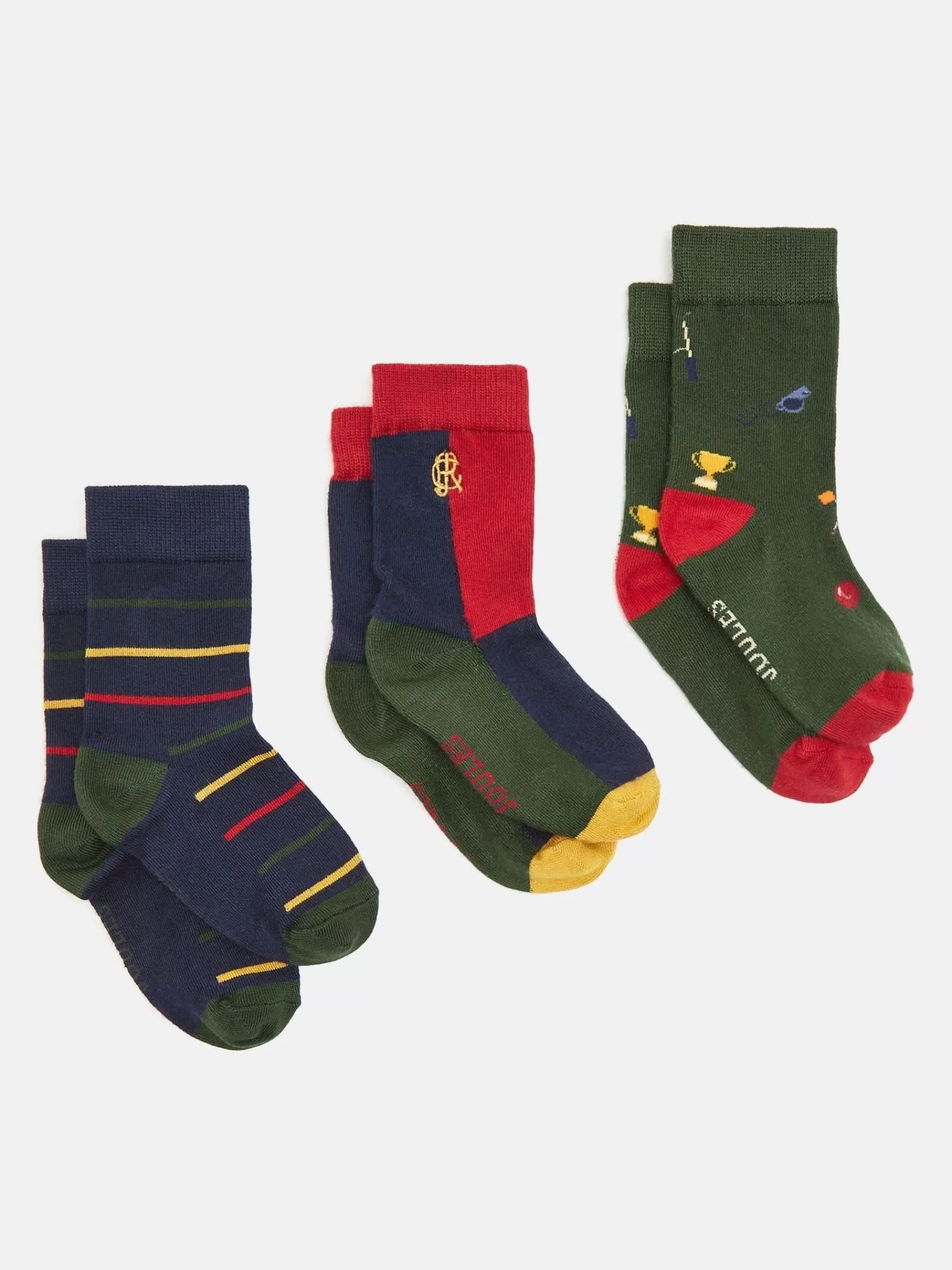 Joules Boys' Neat Feet Multi Green 3 Pack Socks MultiGreen Outlet