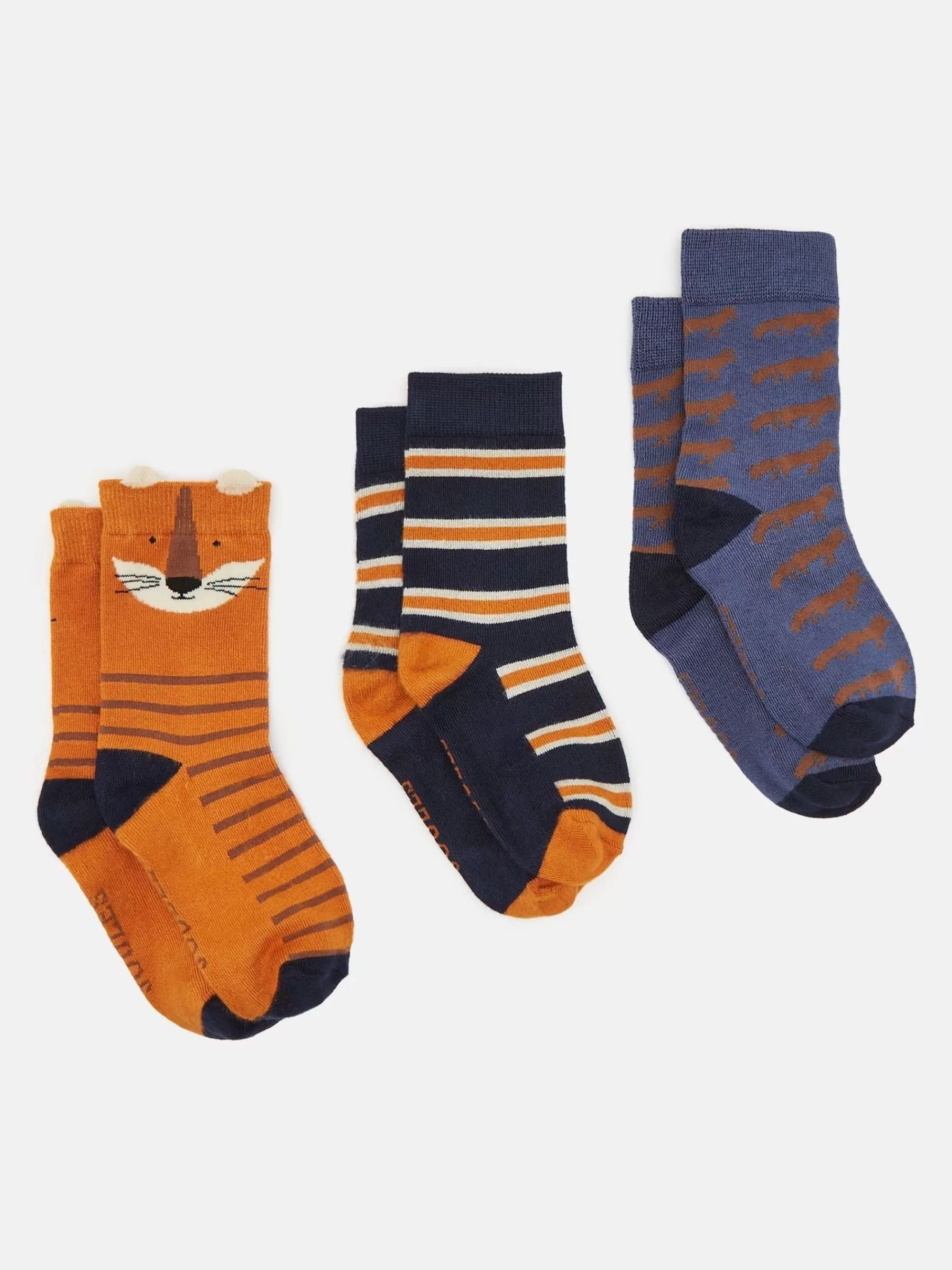 Joules Boys' Neat Feet 3 Pack Socks Orange/Navy Discount