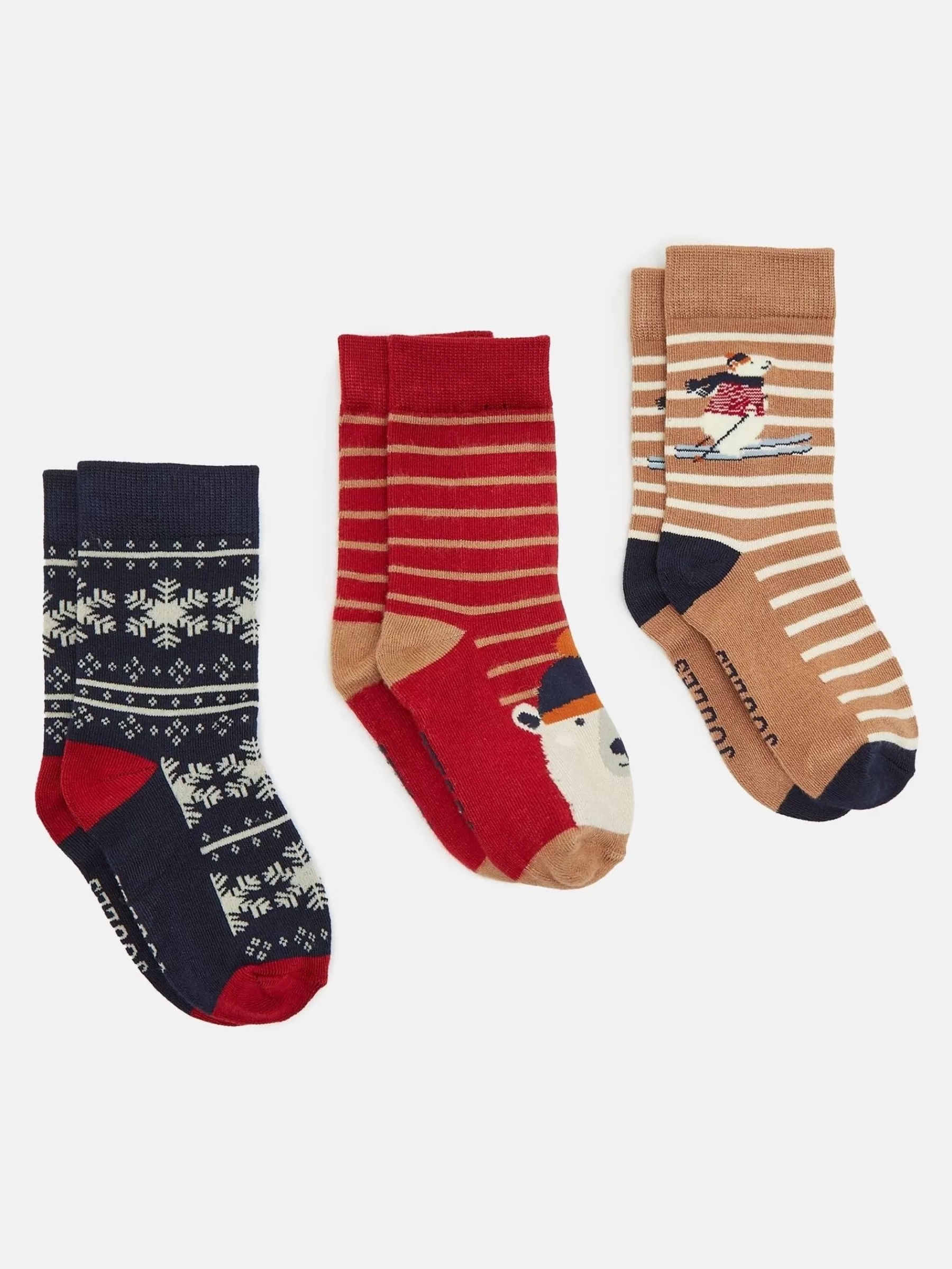 Joules Boys' Neat Feet 3 Pack Socks Red/Navy Discount