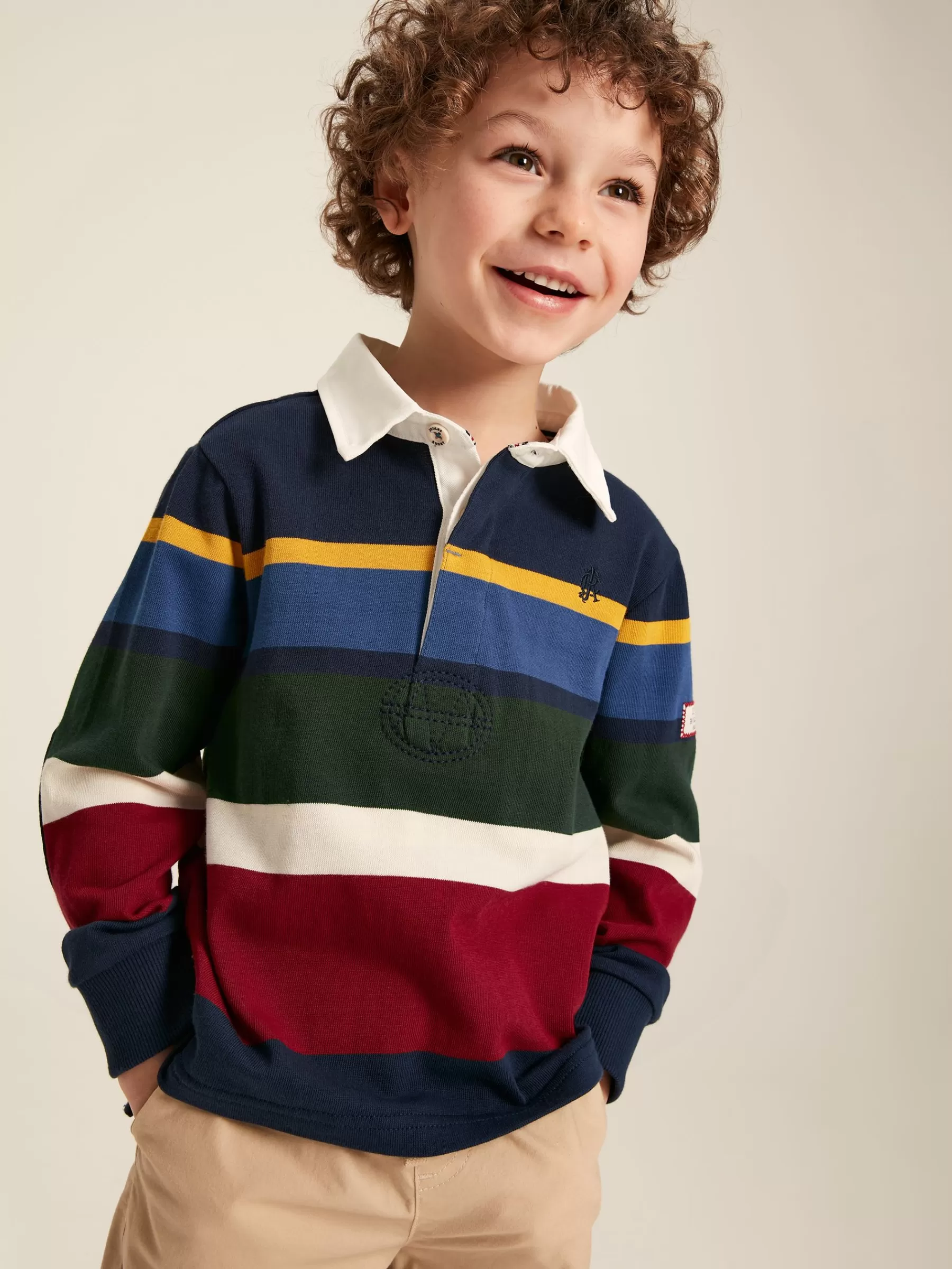 Joules Boys' Onside Striped Cotton Rugby Shirt Navy Sale