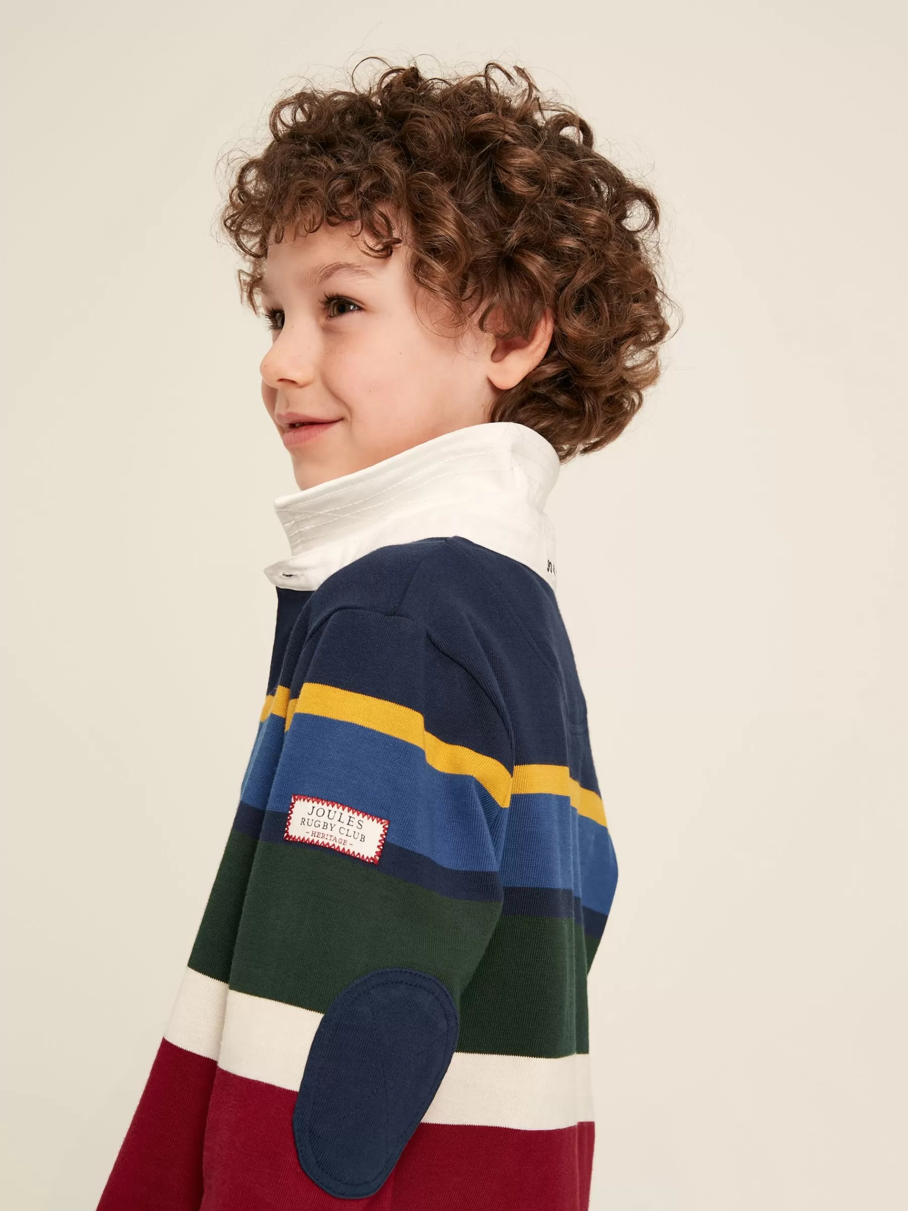 Joules Boys' Onside Striped Cotton Rugby Shirt Navy Sale