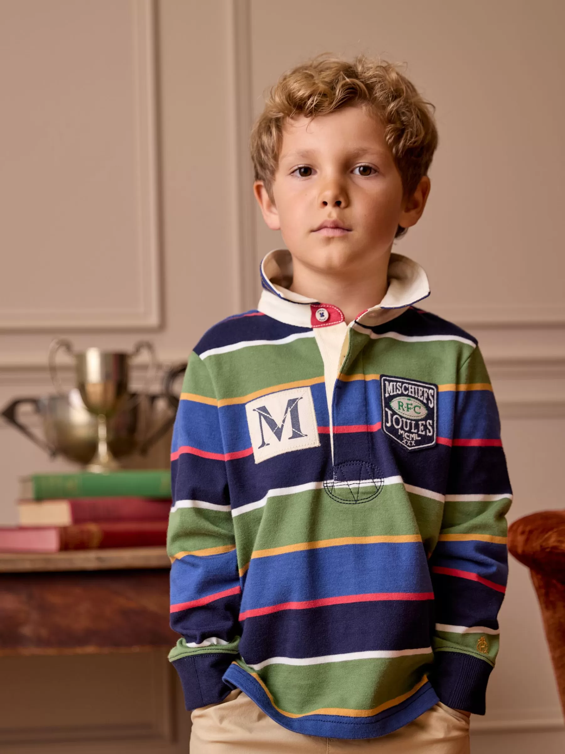 Joules Boys' Tournament Multi Stripe Rugby Shirt MultiStripe Cheap