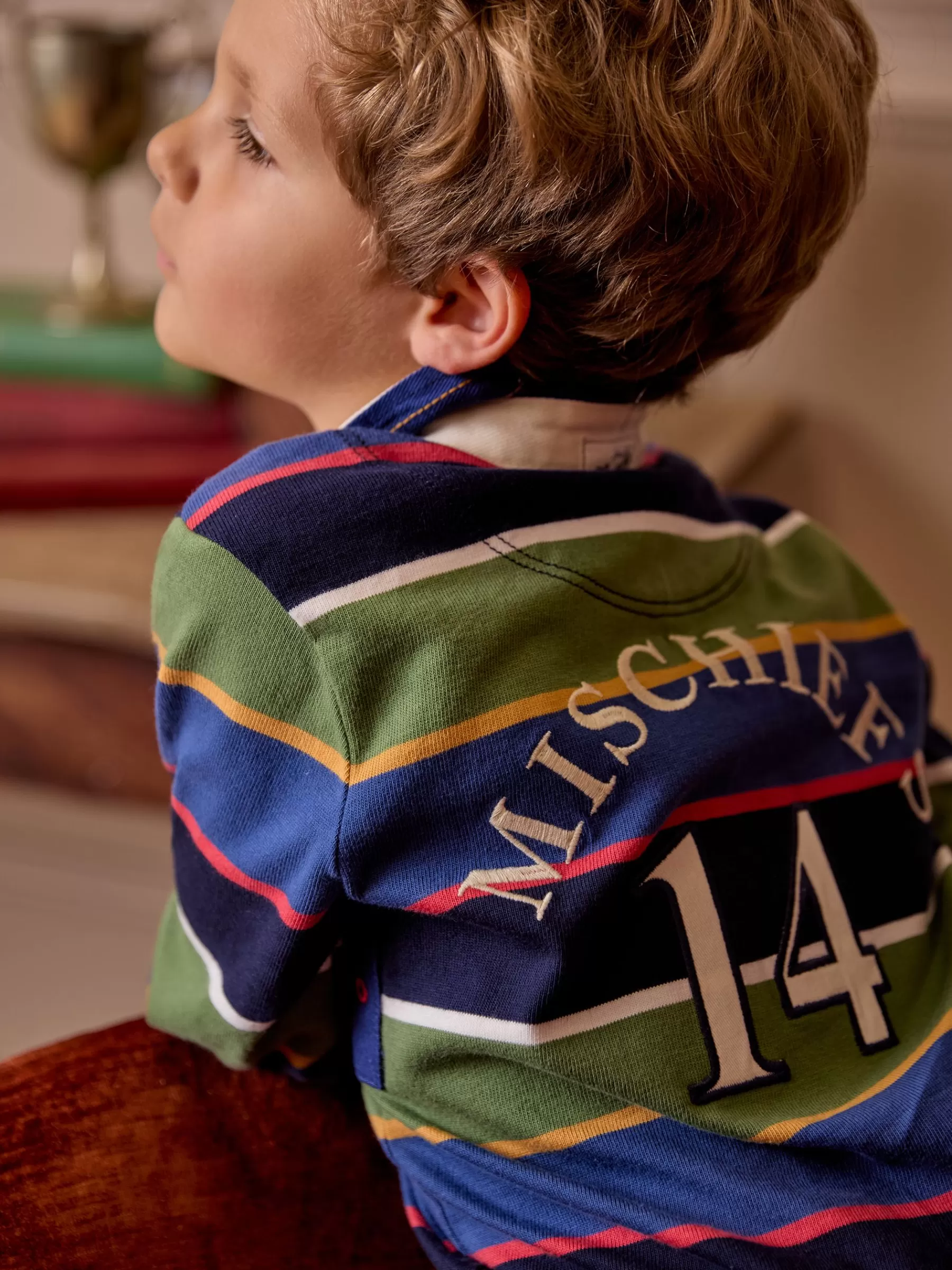 Joules Boys' Tournament Multi Stripe Rugby Shirt MultiStripe Cheap