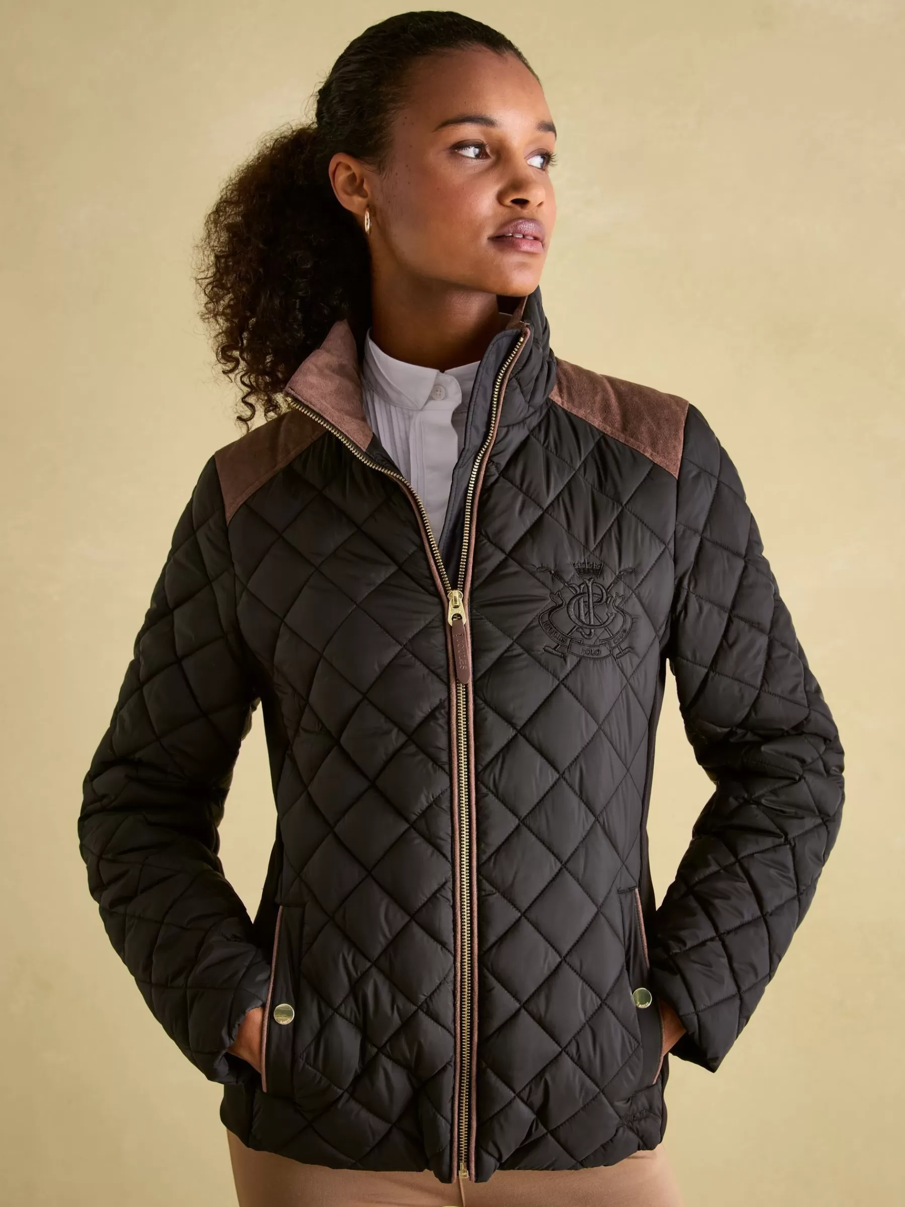 Joules Braemar Luxe Showerproof Diamond Quilted Coat Black Best