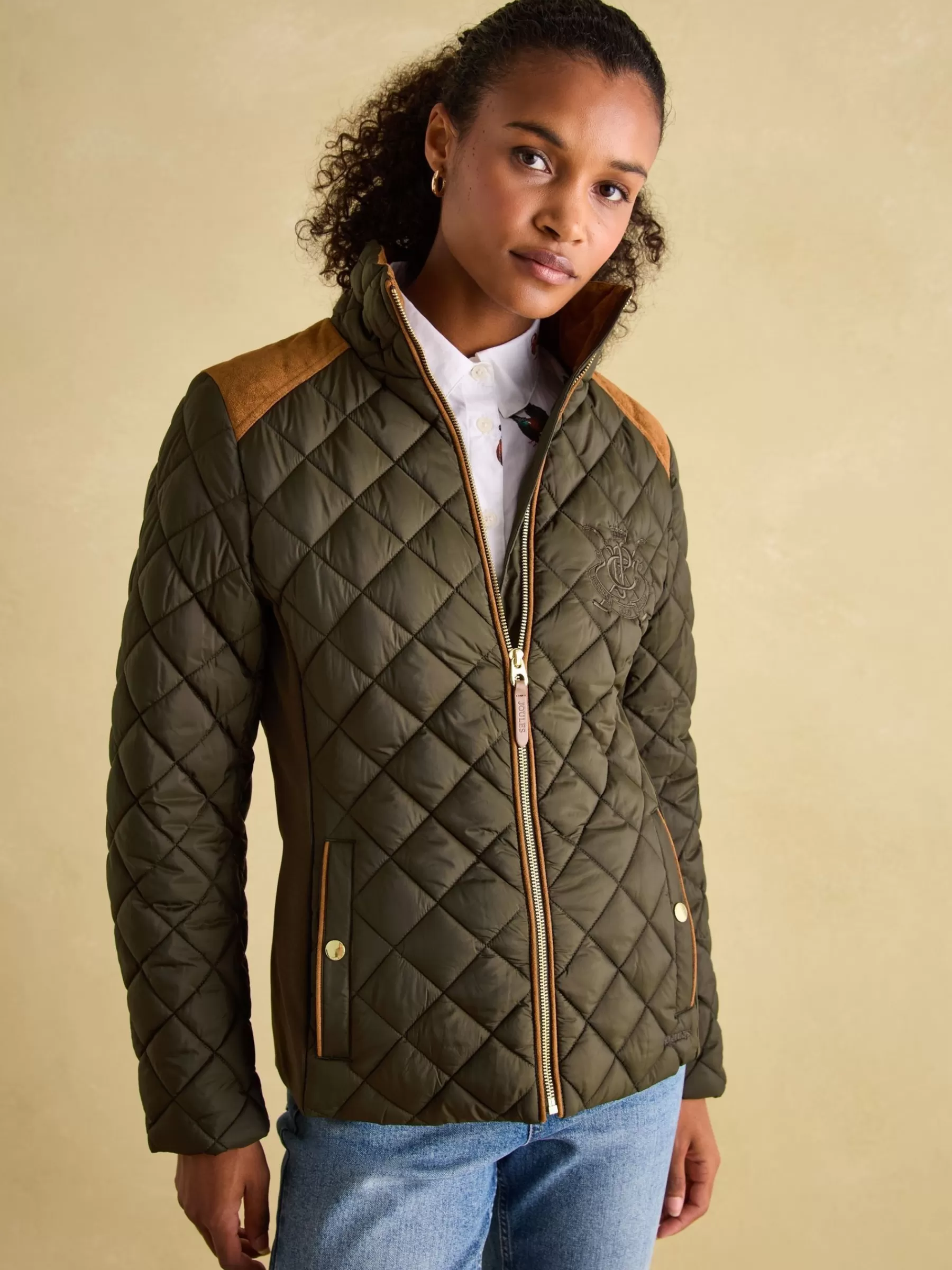 Joules Braemar Luxe Khaki Green Showerproof Diamond Quilted Coat KhakiGreen Shop