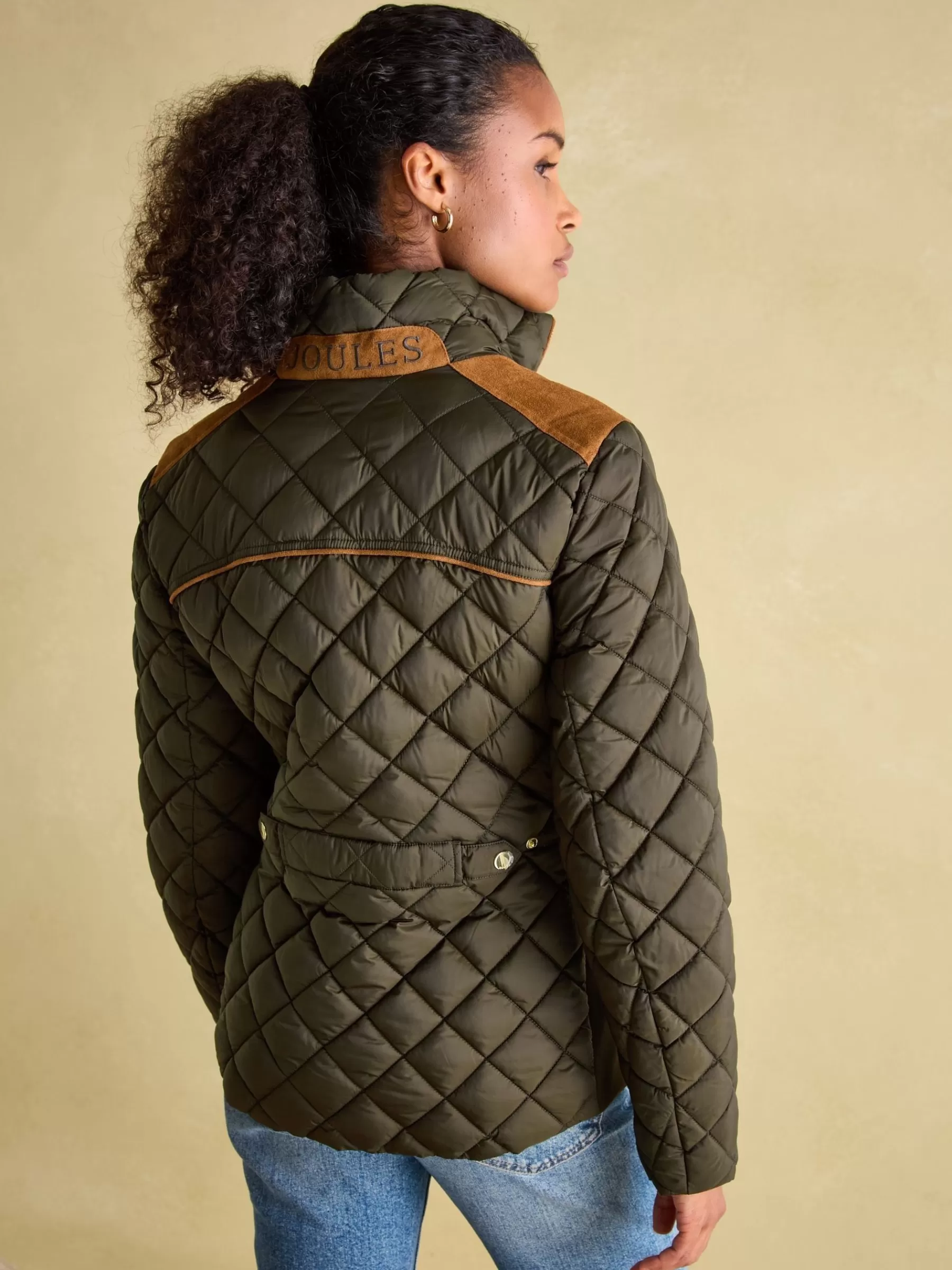 Joules Braemar Luxe Khaki Green Showerproof Diamond Quilted Coat KhakiGreen Shop