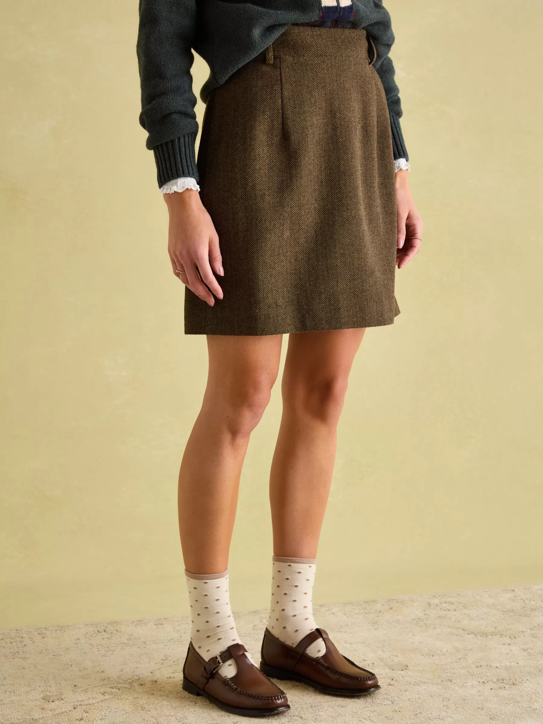 Joules Bramble Tweed Skirt Brown Hot