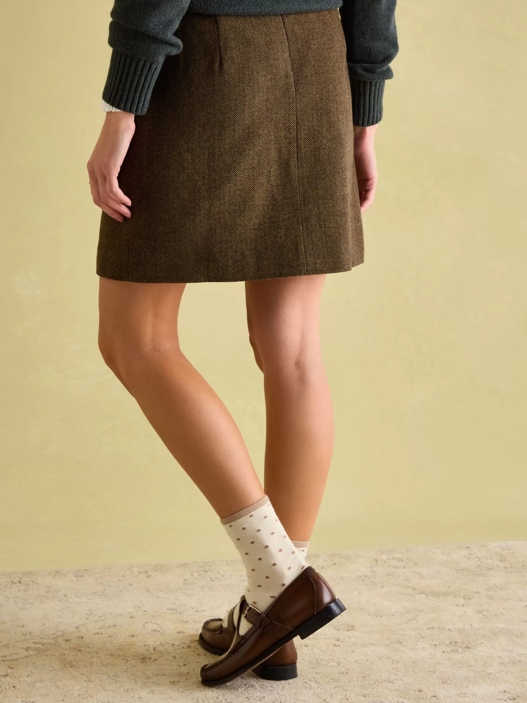 Joules Bramble Tweed Skirt Brown Hot