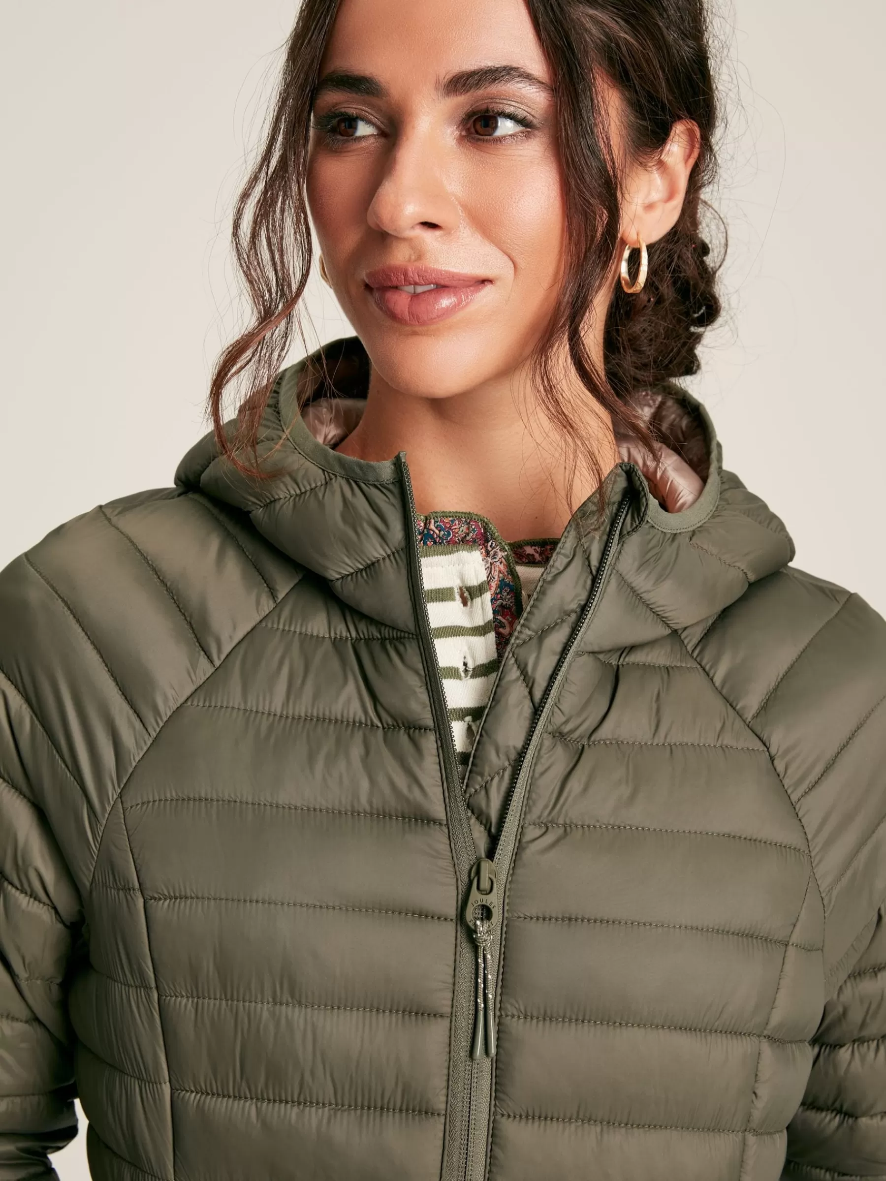 Joules Bramley Khaki Green Showerproof Long Packable Padded Coat KhakiGreen Hot