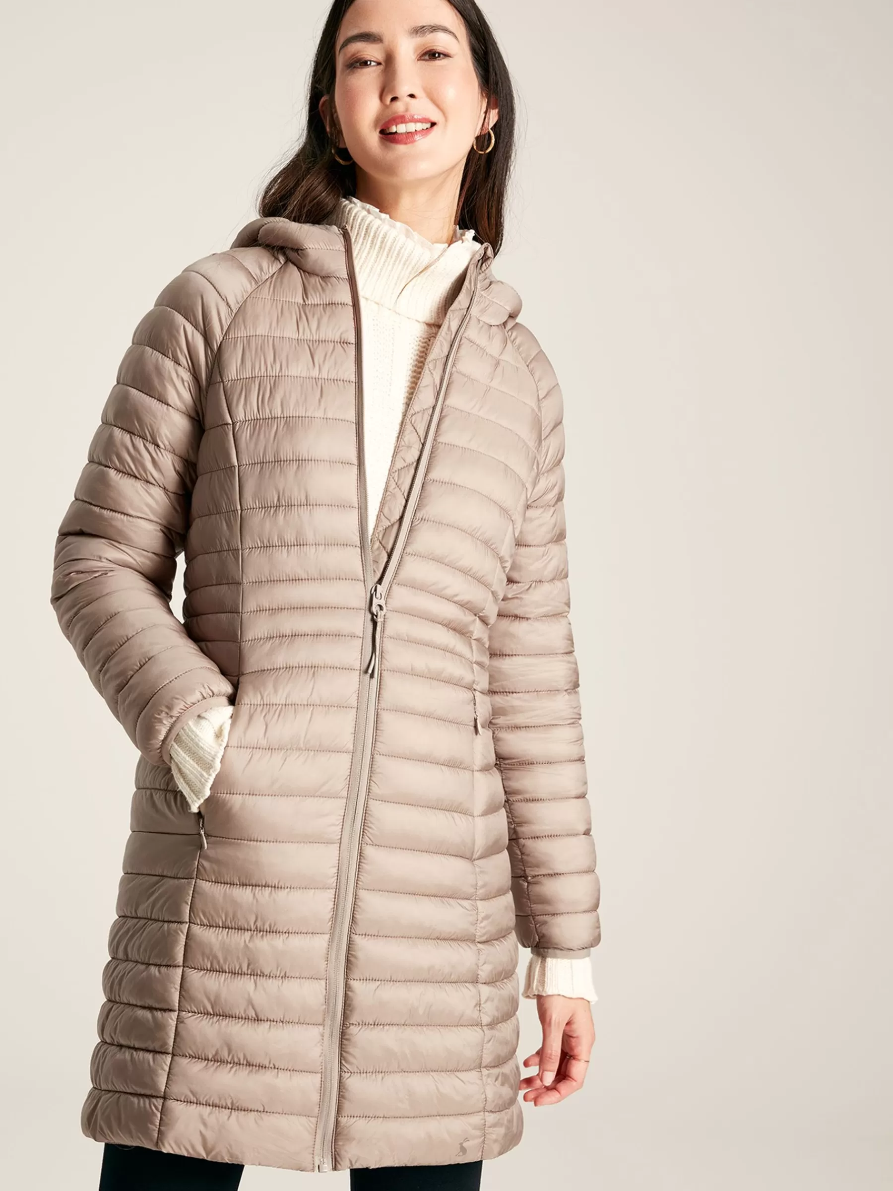 Joules Bramley Showerproof Long Packable Padded Coat Pearl Cheap