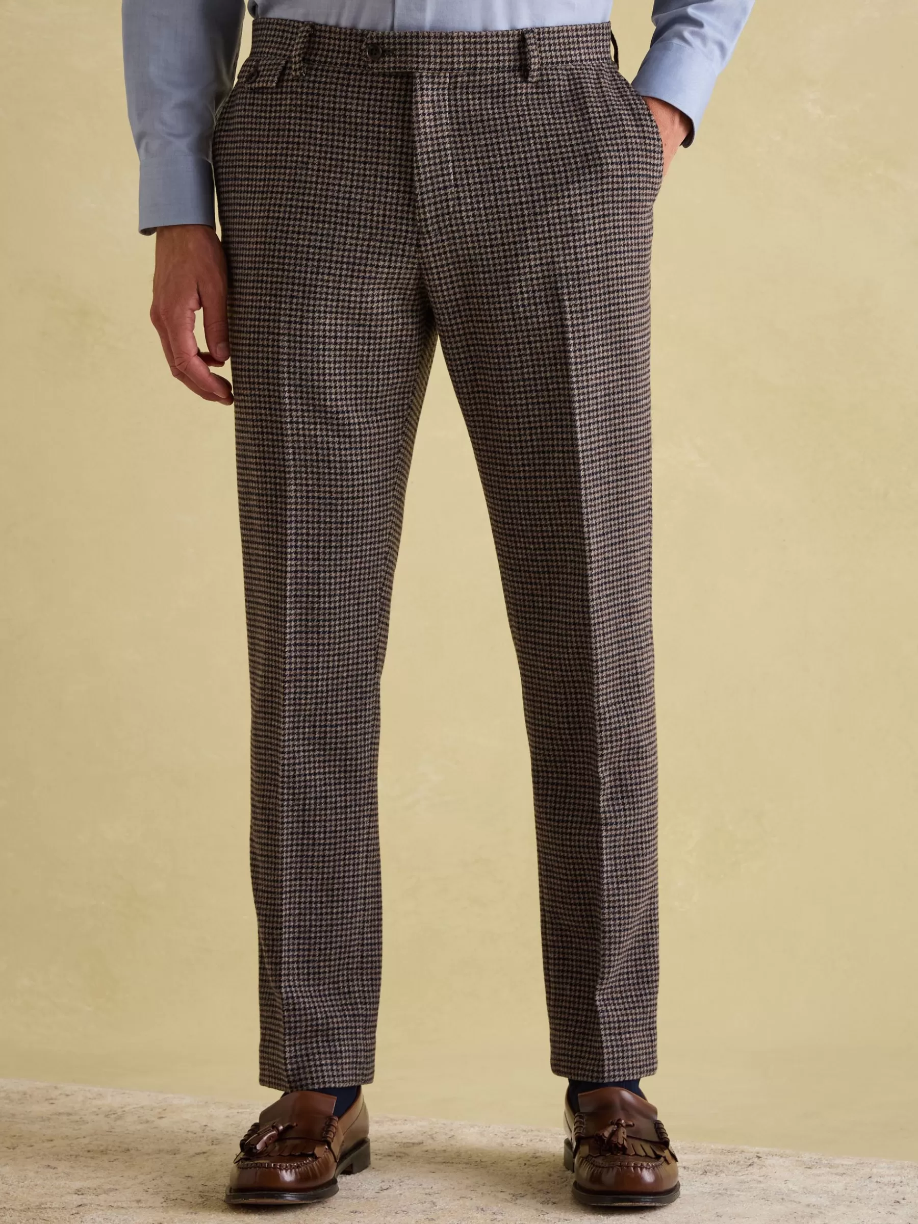 Joules Slim Fit Dogtooth Texture Suit Trousers Brown Fashion