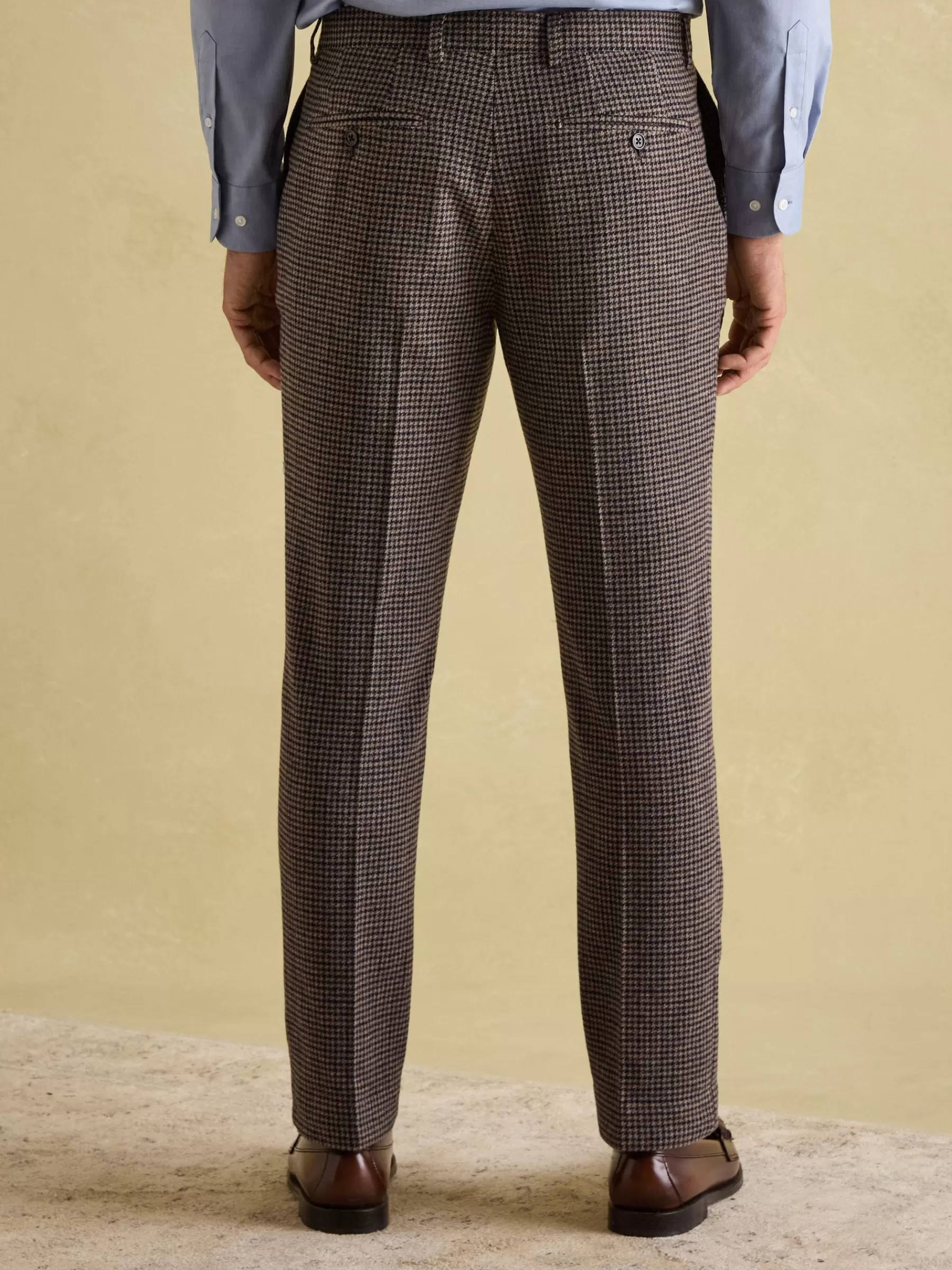 Joules Slim Fit Dogtooth Texture Suit Trousers Brown Fashion