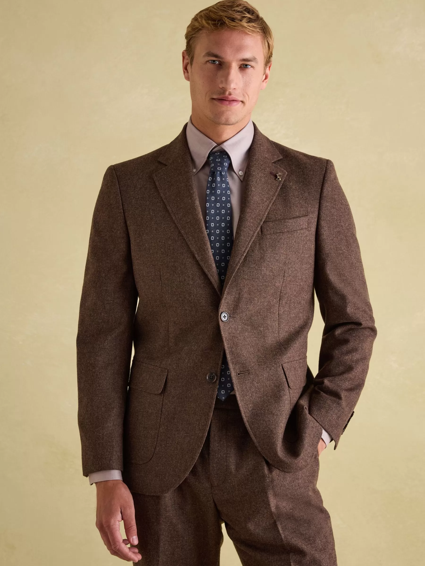 Joules Slim Fit Texture Suit Jacket Brown Cheap