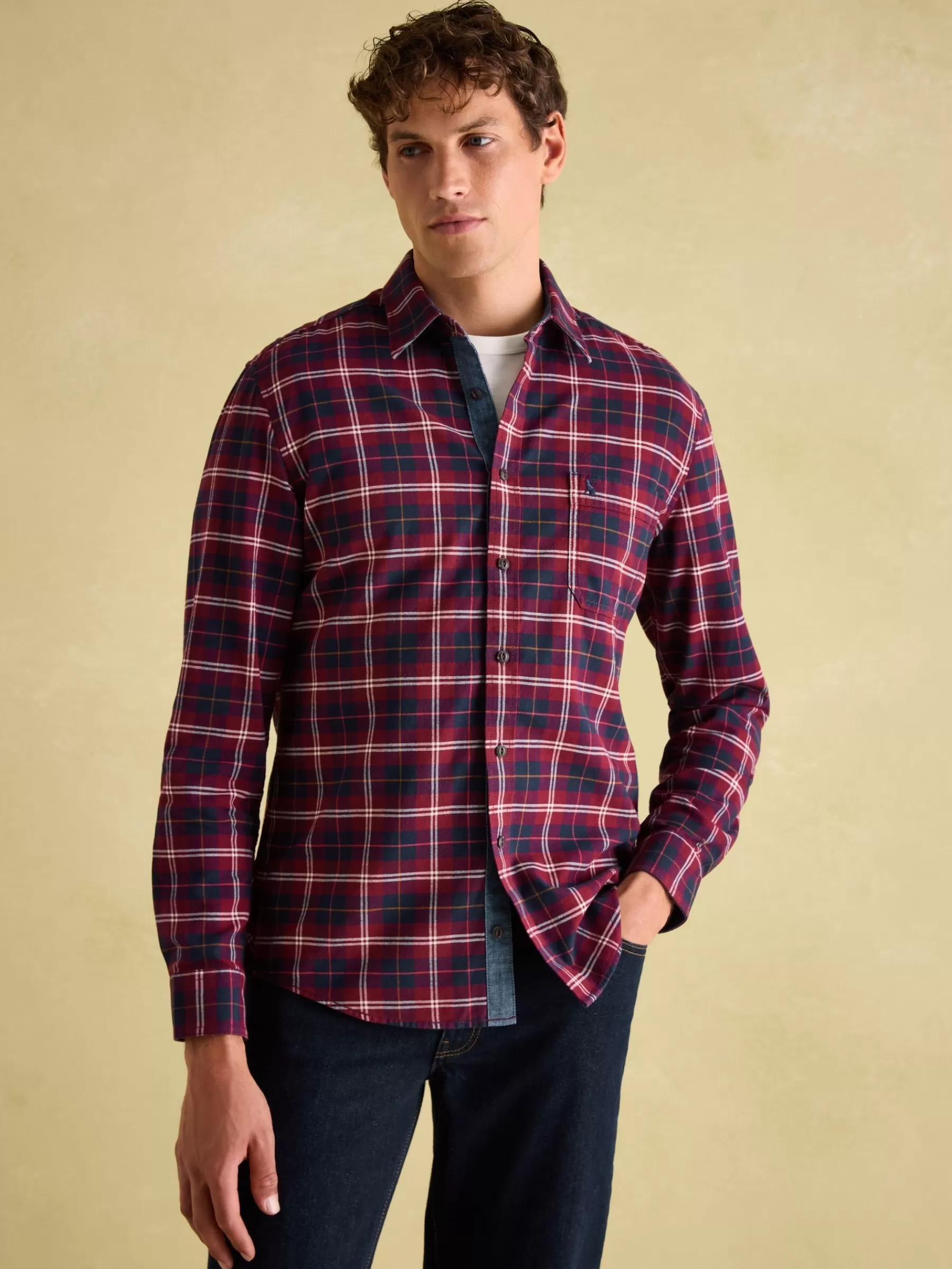 Joules Buchanan Soft Brushed Cotton Check Shirt Red Cheap