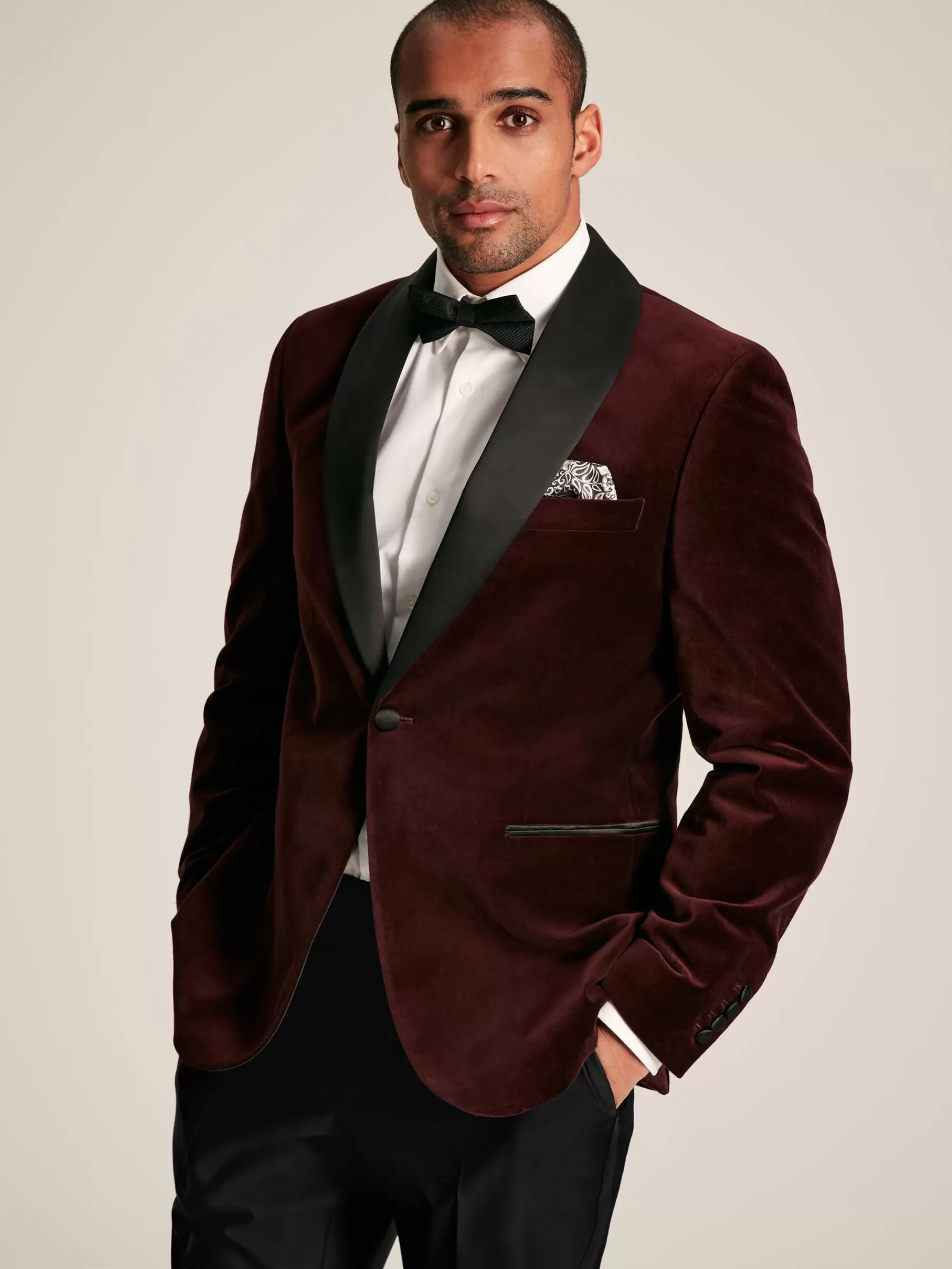 Joules Burgundy Red Slim Fit Velvet Blazer BurgundyRed Clearance