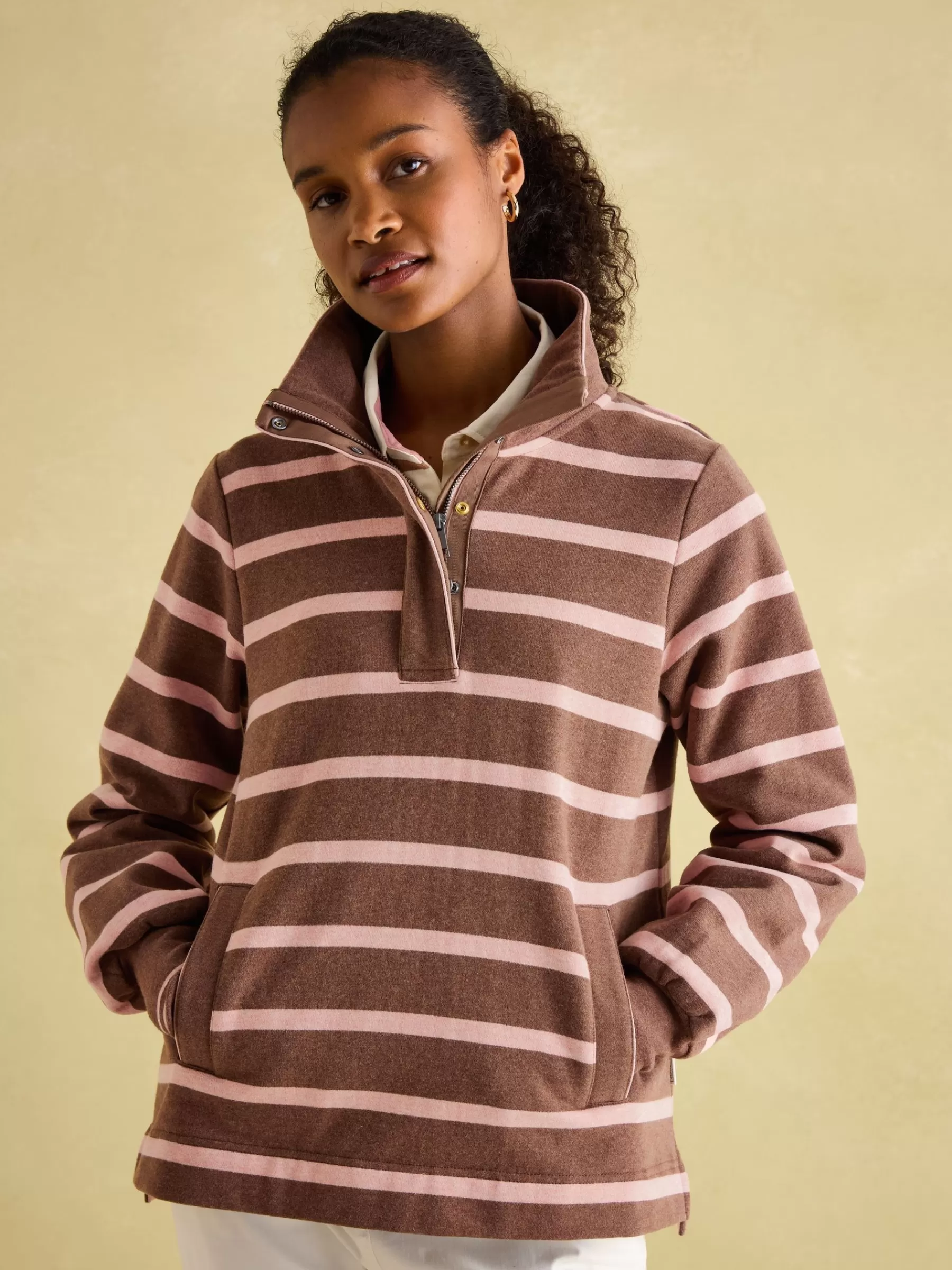 Joules Burnham Chocolate Brown pink Funnel Neck Quarter Zip Sweatshirt ChocolateBrownpink Shop