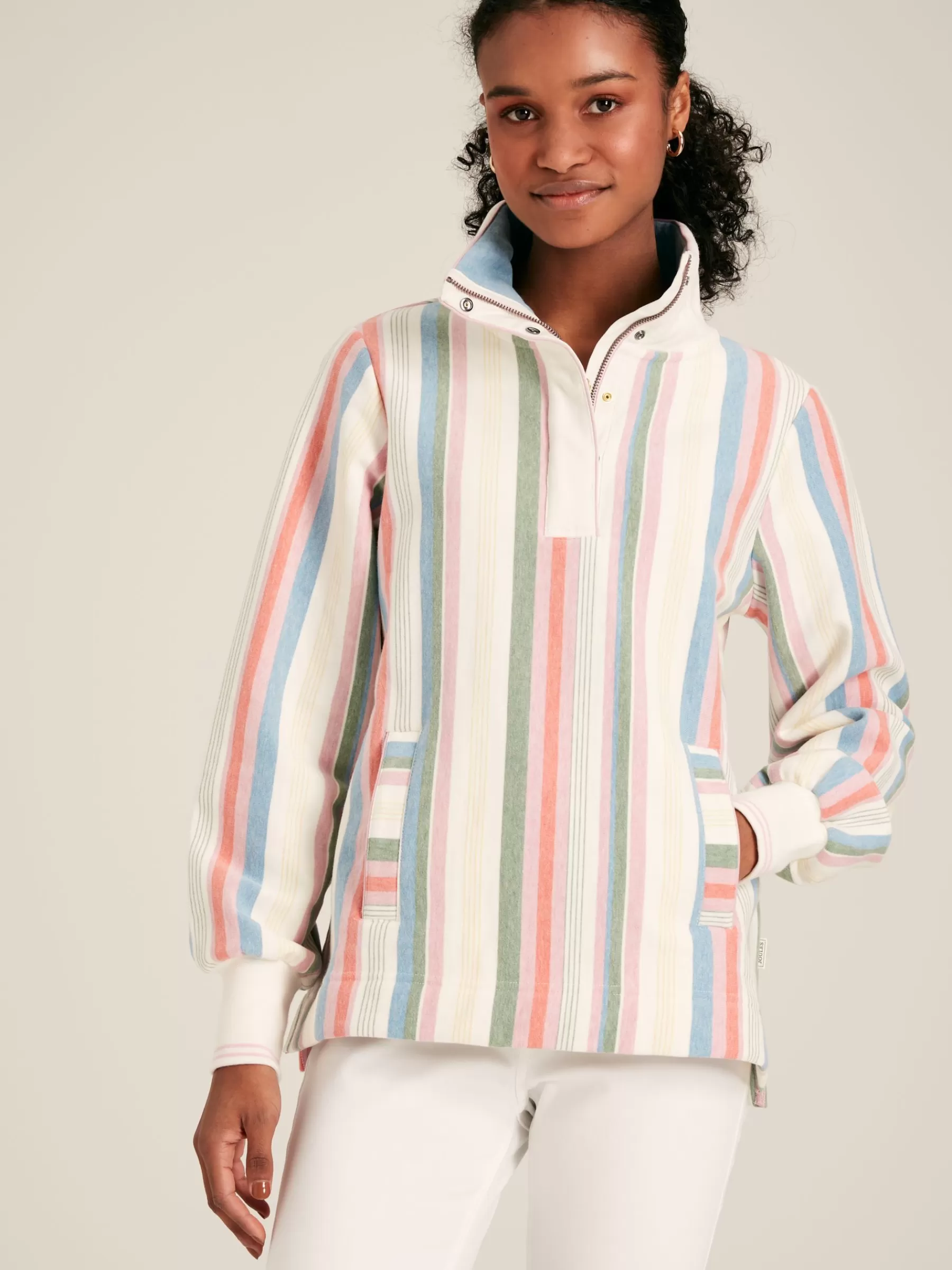 Joules Burnham Multi Stripe Funnel Neck Quarter Zip Sweatshirt MultiStripe Sale